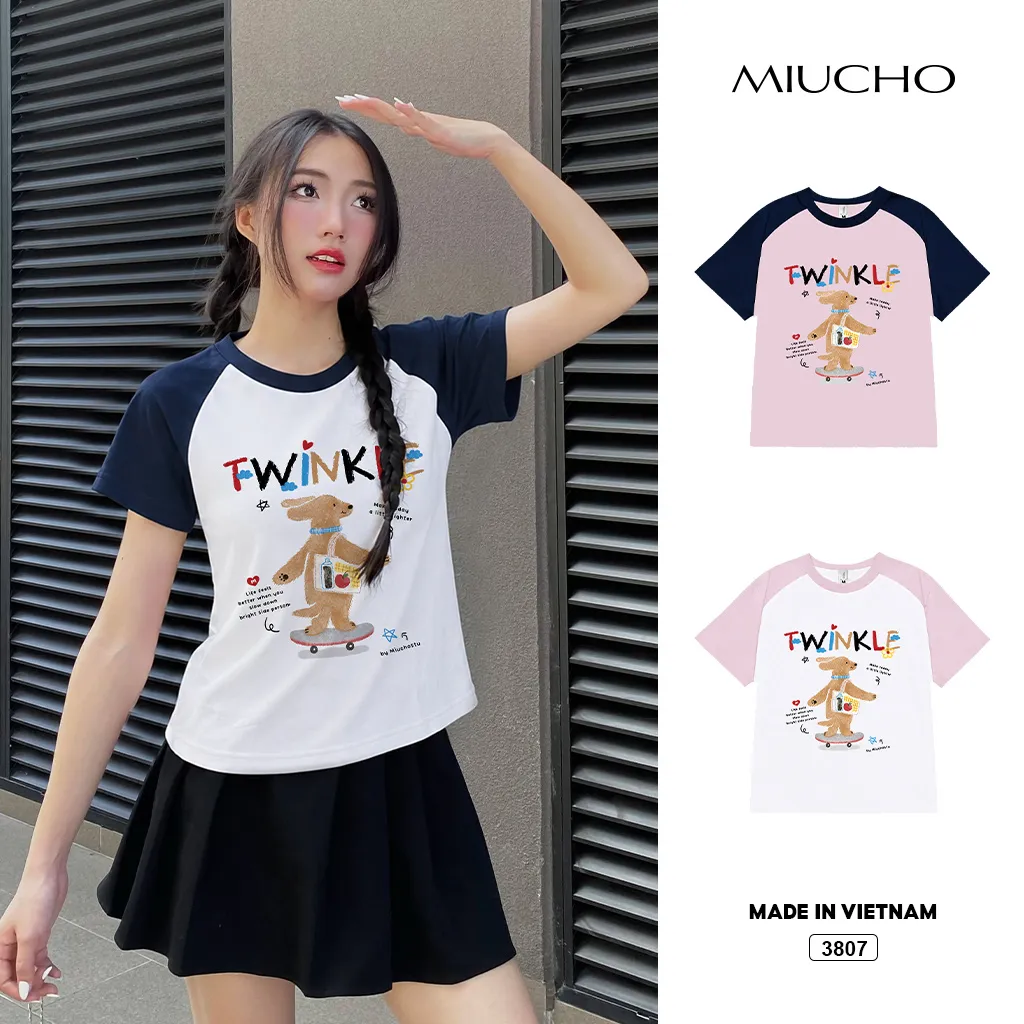 Áo babytee raglan Twinkle Teddy Cartoon phong cách trẻ trung dễ thương Miucho 3807