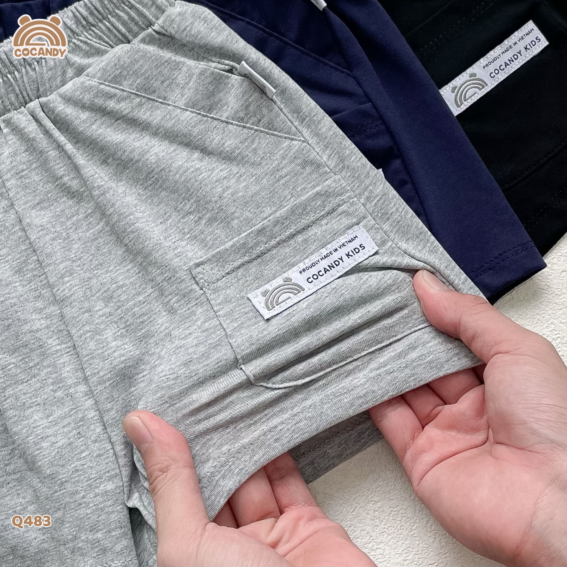 Quần cộc cotton XANH THAN túi ốp_thumbnail_3