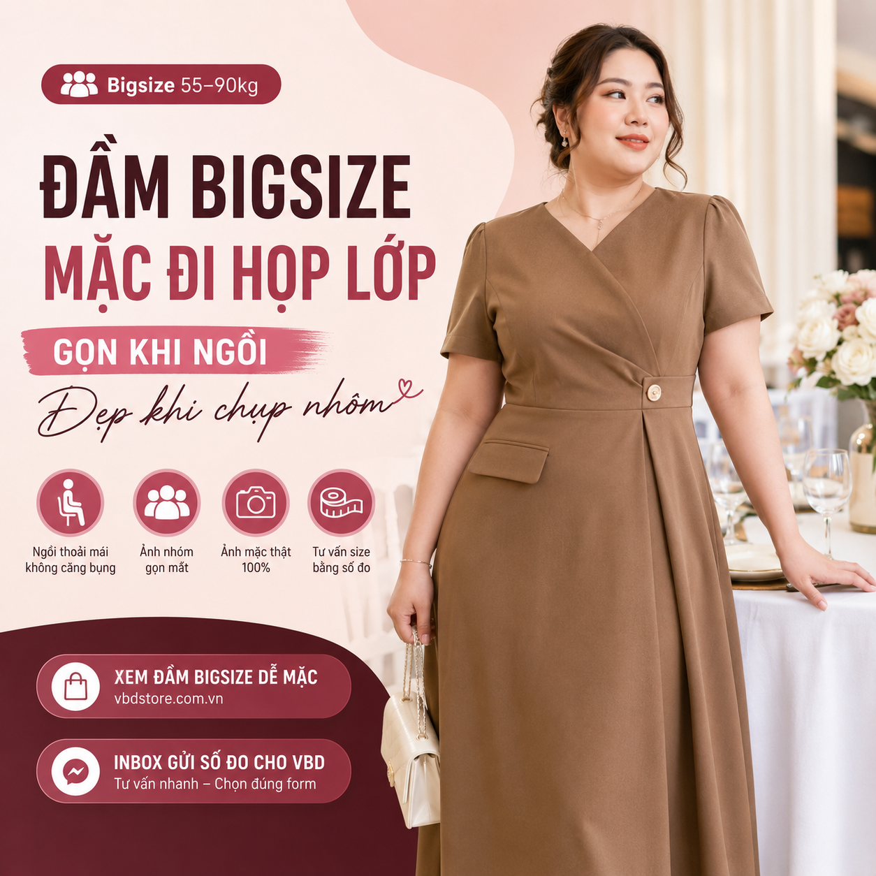Đầm Bigsize Mặc Đi Họp Lớp: Gọn Khi Ngồi, Đẹp Khi Chụp Nhóm