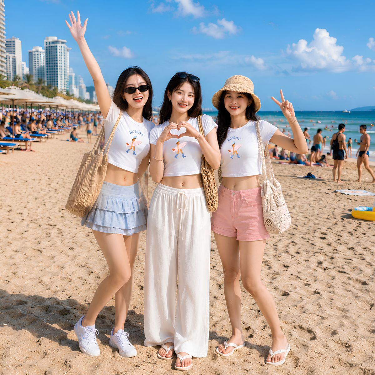[Form Ôm] Áo croptop hình cô gái cầm ván lướt và chữ 'Howdy'- Loza CR8605 CR8605