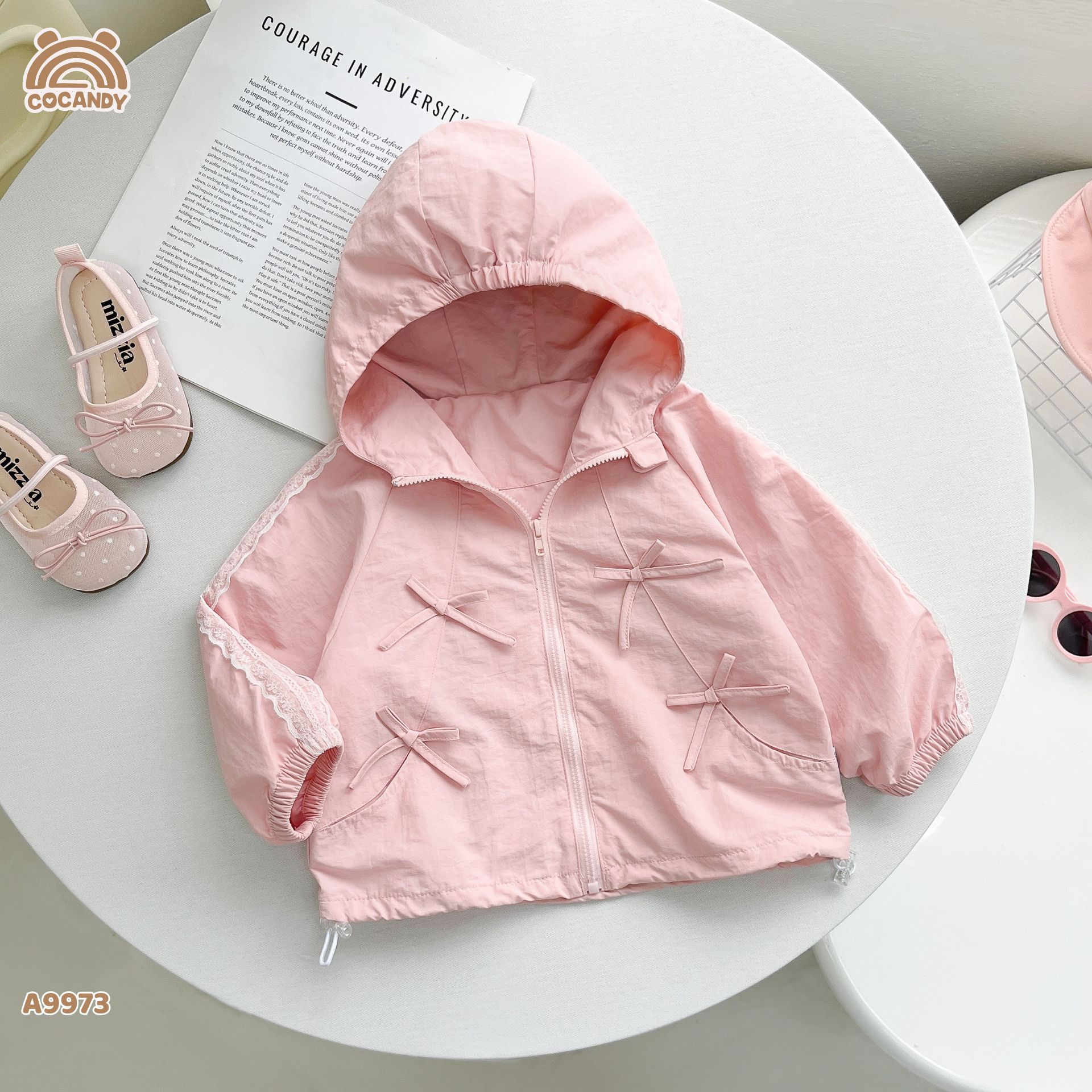 Áo khoác gió HỒNG phối nơ tay viền ren_thumbnail_0