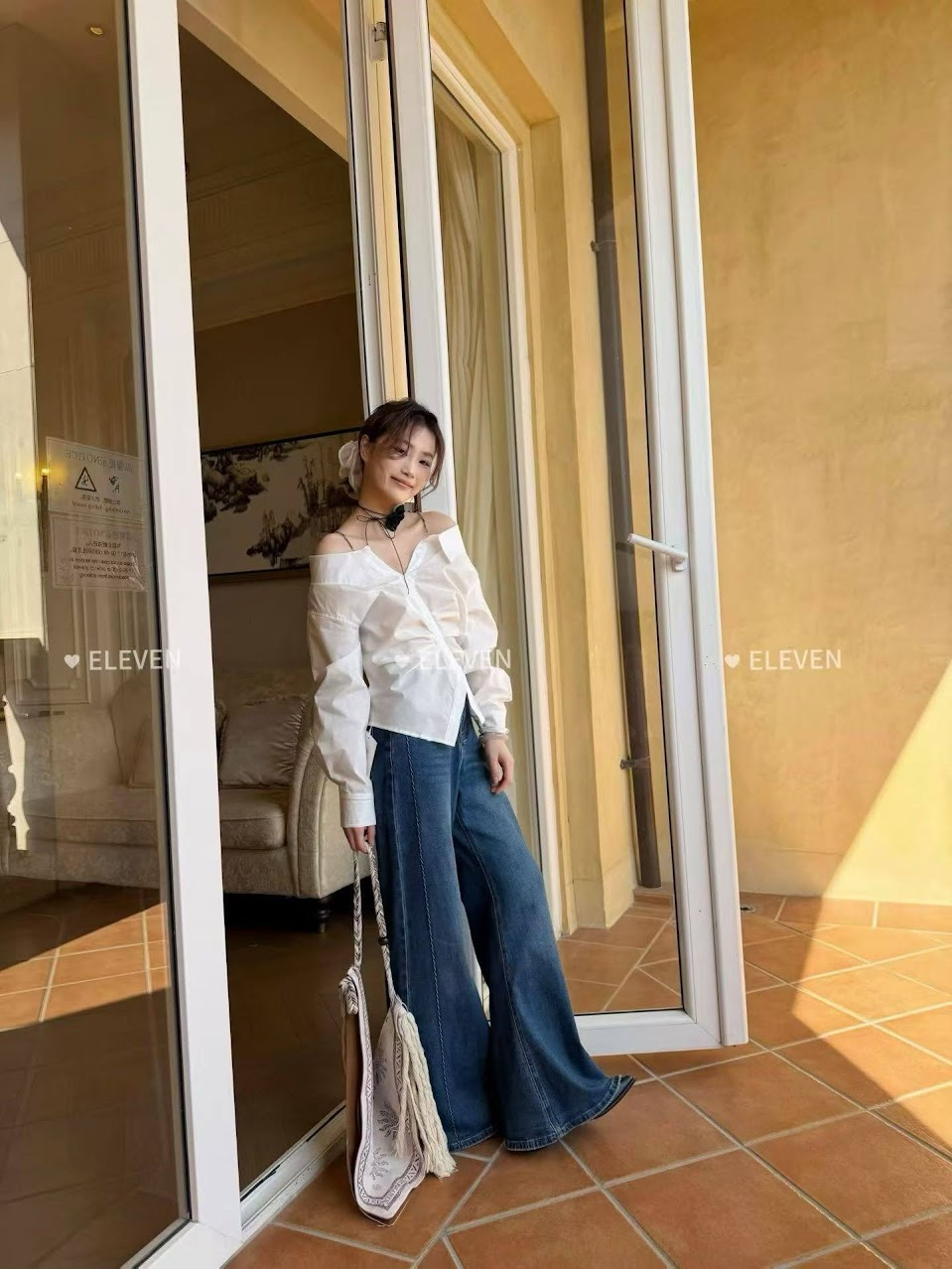 Lucas - Áo sơ mi trễ vai dây kim loại ELEVEN dài tay dáng suông_thumbnail_2