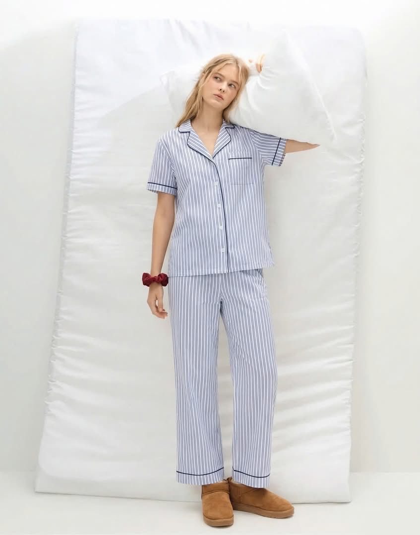 E400 BỘ PJM ÁO CỘC + QUẦN DÀI SỌC XANH TRẮNG JOY