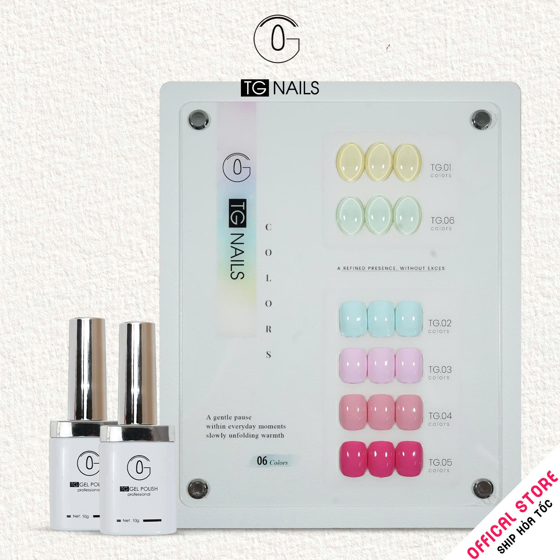 Sơn móng TG Nails gel. Khối lượng tịnh: 10g/ lọ. Nhãn hàng TG nail gel - Com bo Sơn GEL 6 màu Pastel