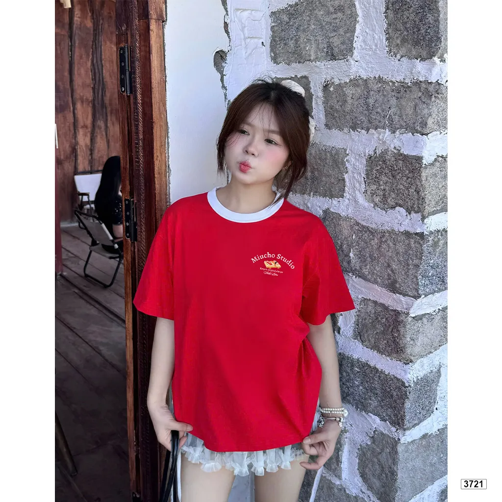 Áo thun boxy phối cổ mix màu đáng yêu Miucho Food 3721_thumbnail_3