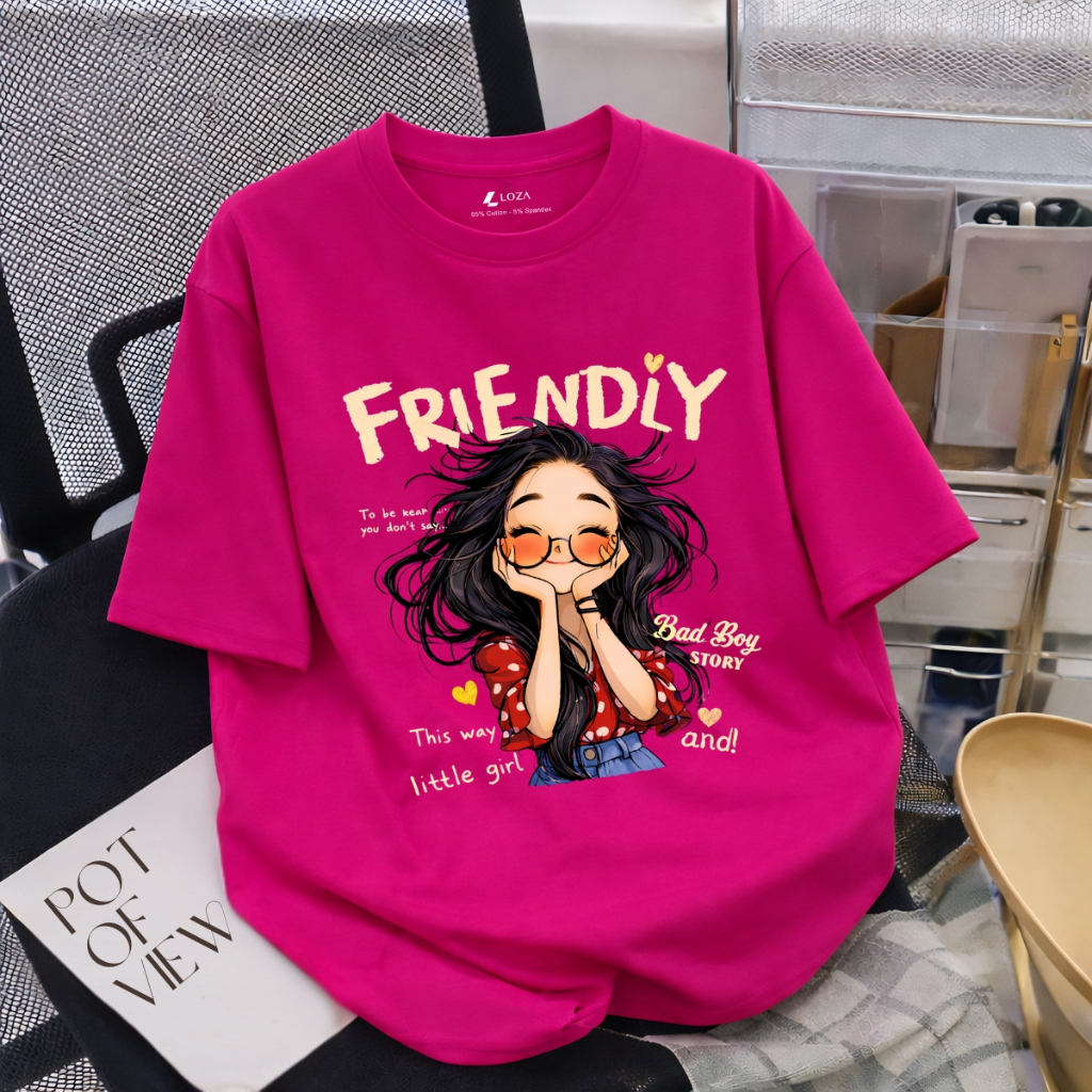 Áo phông nữ dáng rộng NA03 nhiều màu in hình cô gái chất liệu thun cotton co giãn 4 chiều Loza RT8540_thumbnail_4