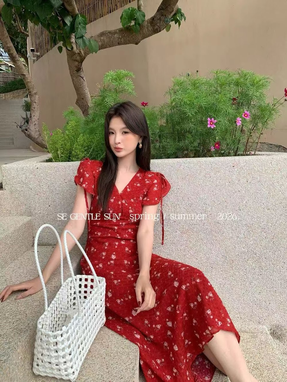 Lucas - Váy hoa cộc tay cổ tim chân xòe nhẹ cutout vai buộc nơ_thumbnail_2