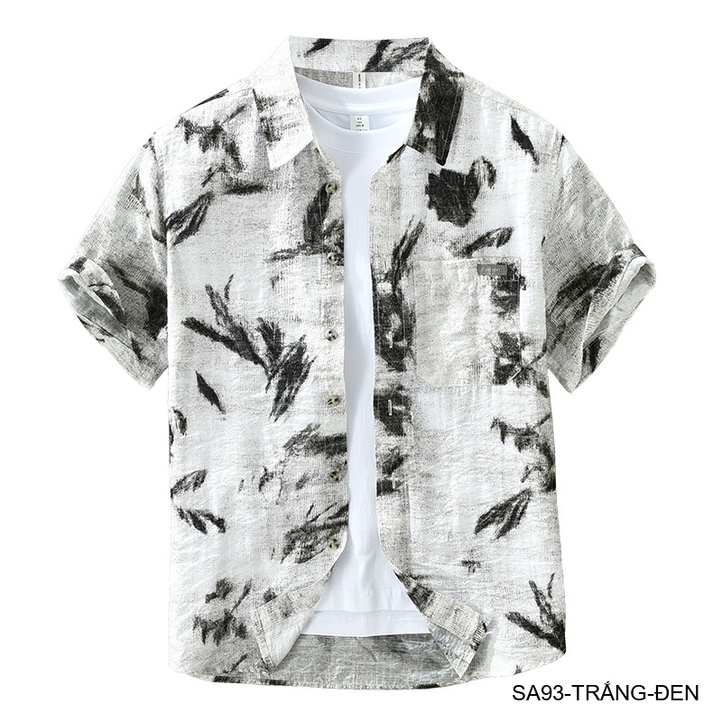 SA93 - Áo sơ mi nam ngắn tay họa tiết retro Nhật Bản, dáng rộng thoải mái, phong cách văn học, chất liệu lyocell mềm mát_thumbnail_8
