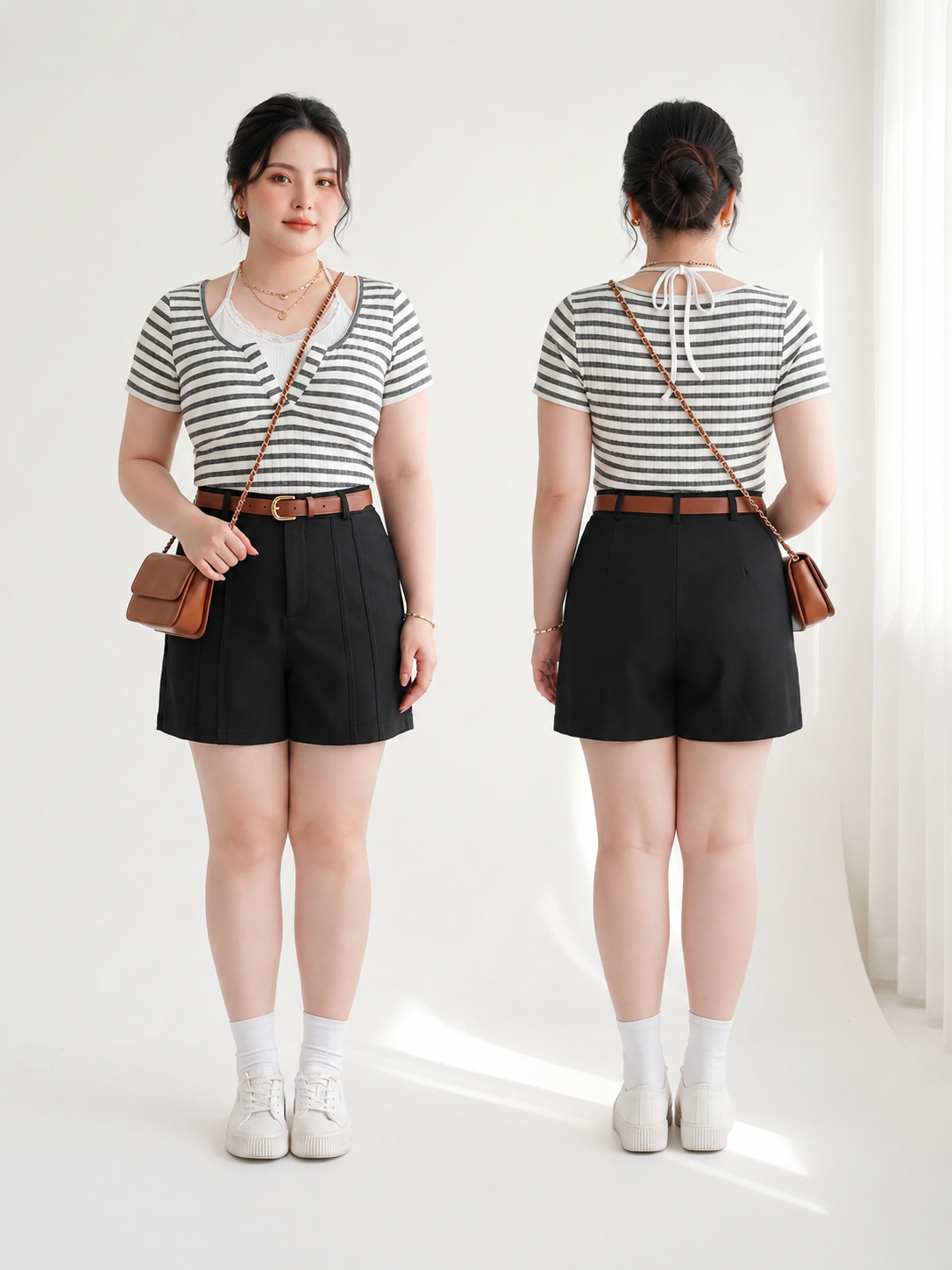 Quần Short Phối Viền Thân Trước Bigsize V-QS015 - Cạp Cao Gọn Đùi Cho Nàng 55-90kg