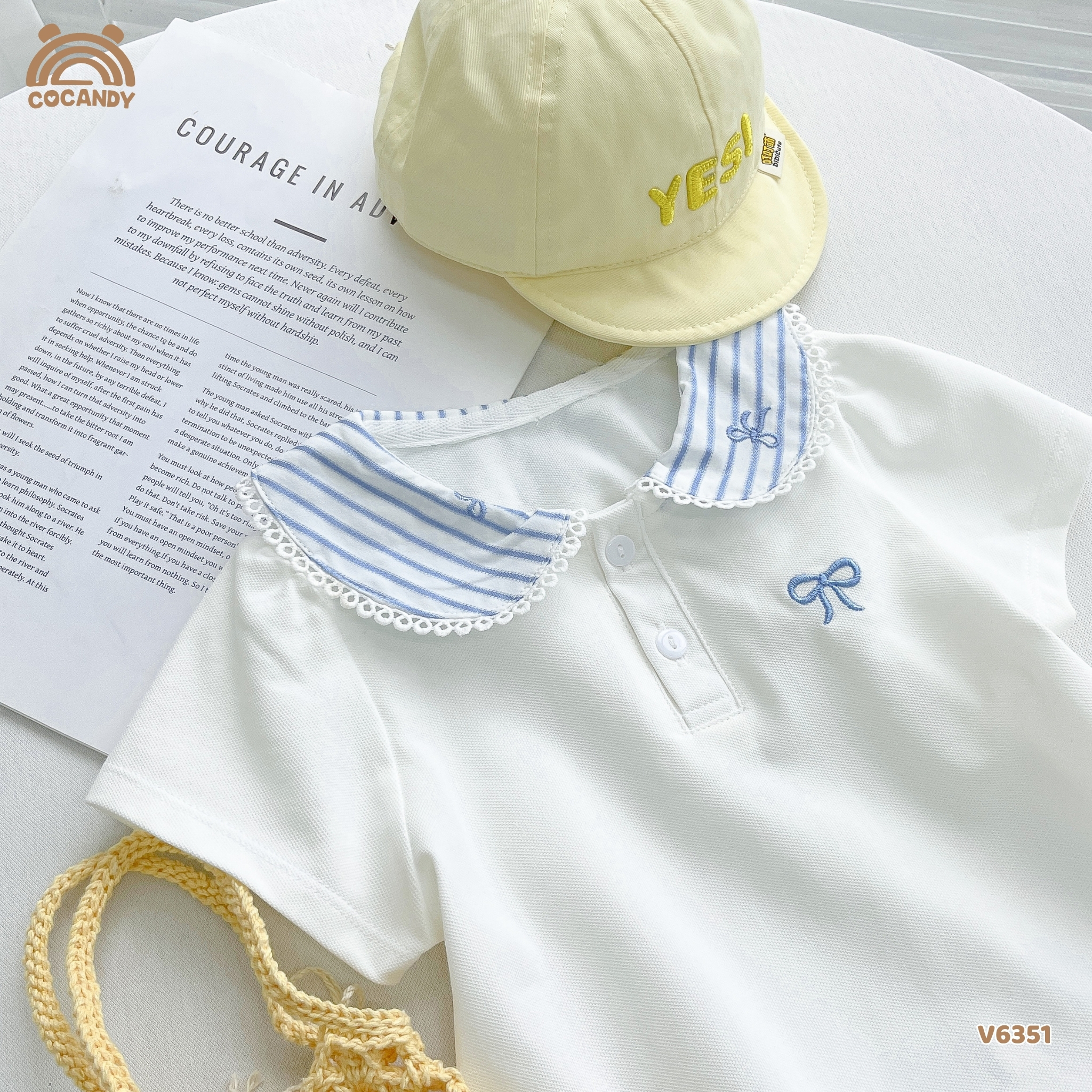 Váy cộc polo TRẮNG phối cổ caro nơ xanh_thumbnail_1