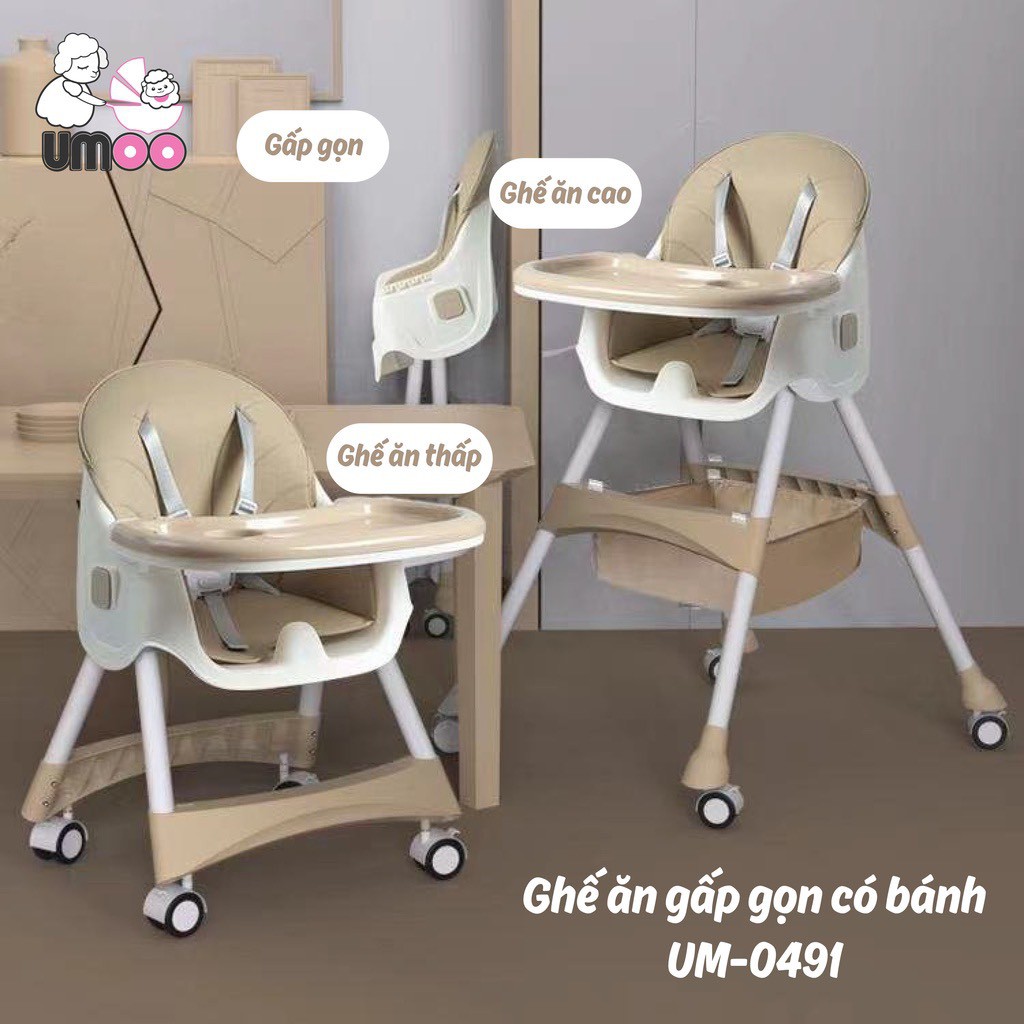 Ghế ăn dặm UMOO có bánh xe (Mẫu Mới)