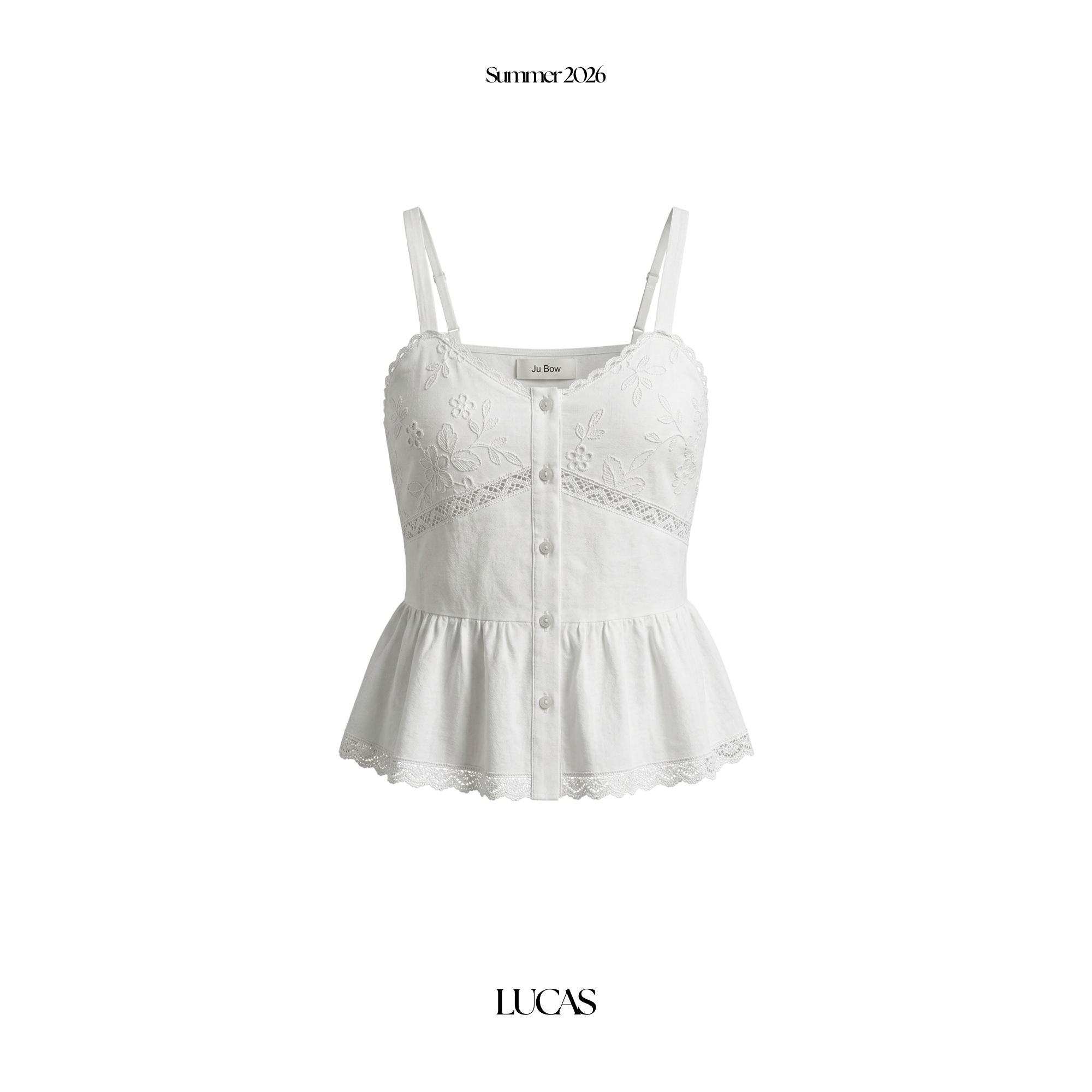 Áo sơ mi thô thêu hoa ngực phối viền ren chân ngực, cúc trắng 2 dây quai bản lớn gấu xòe_thumbnail_1