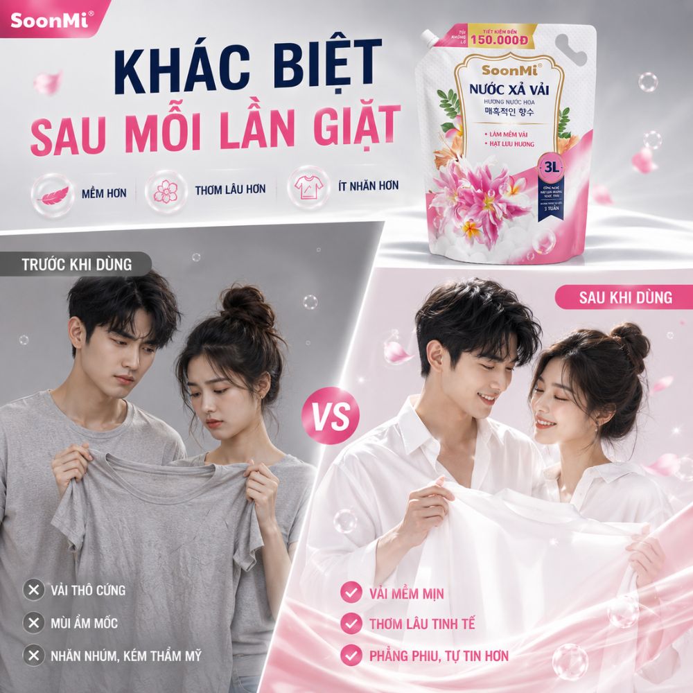 Nước Xả Vải Soonmi 3kg - Hương Nước Hoa -  Bí Quyết Quần Áo Mềm Mại, Ngát Hương Suốt 3 Tuần_thumbnail_2