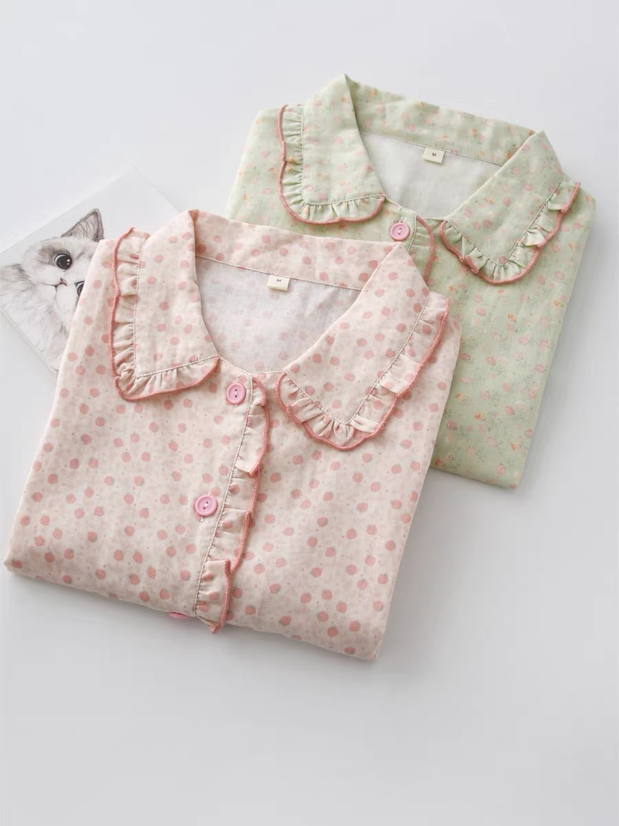 Bộ Pizama Cổ Sen Viền Bèo Xô Cotton Cộc_thumbnail_10
