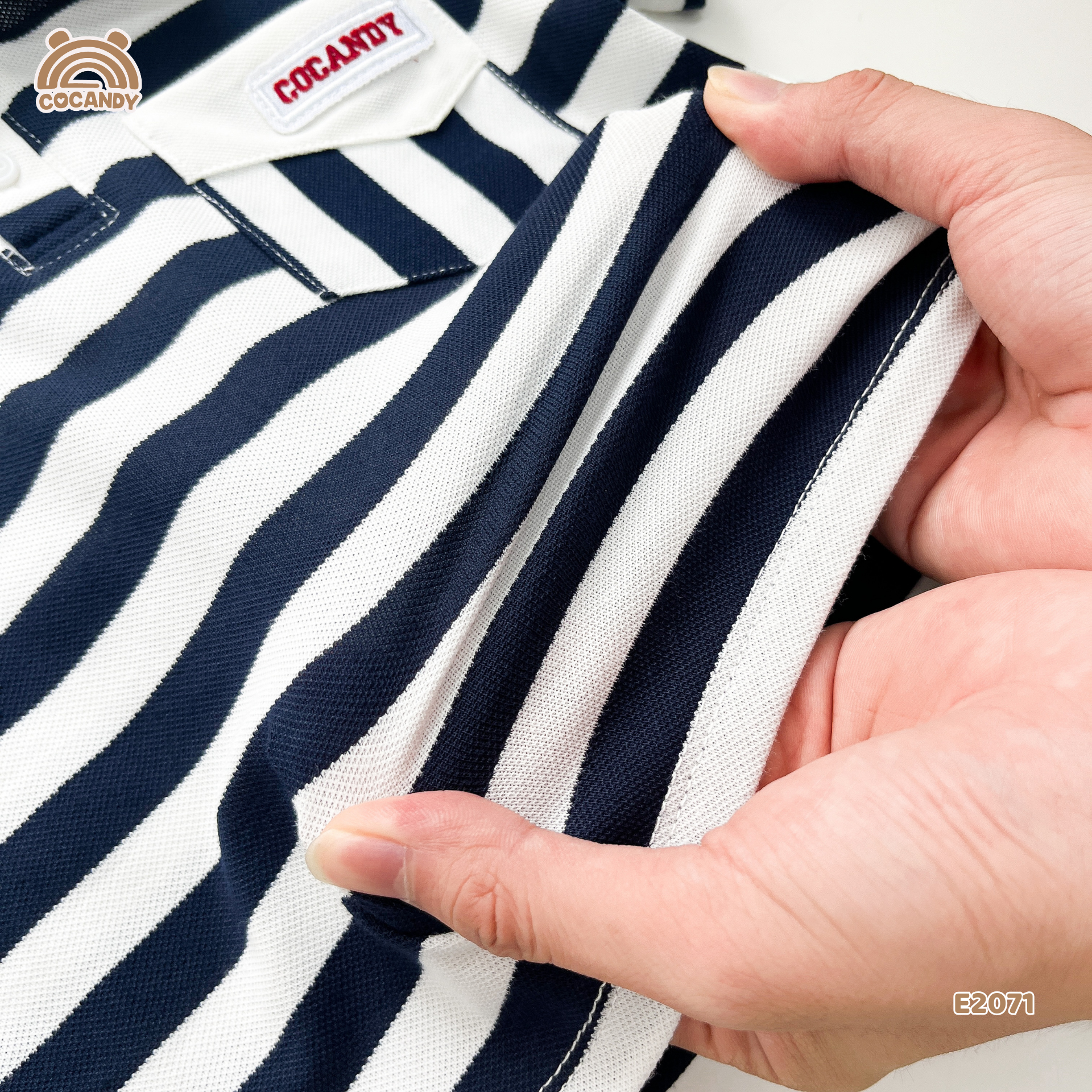 Áo cộc polo kẻ XANH NAVY túi ốp ngực_thumbnail_3