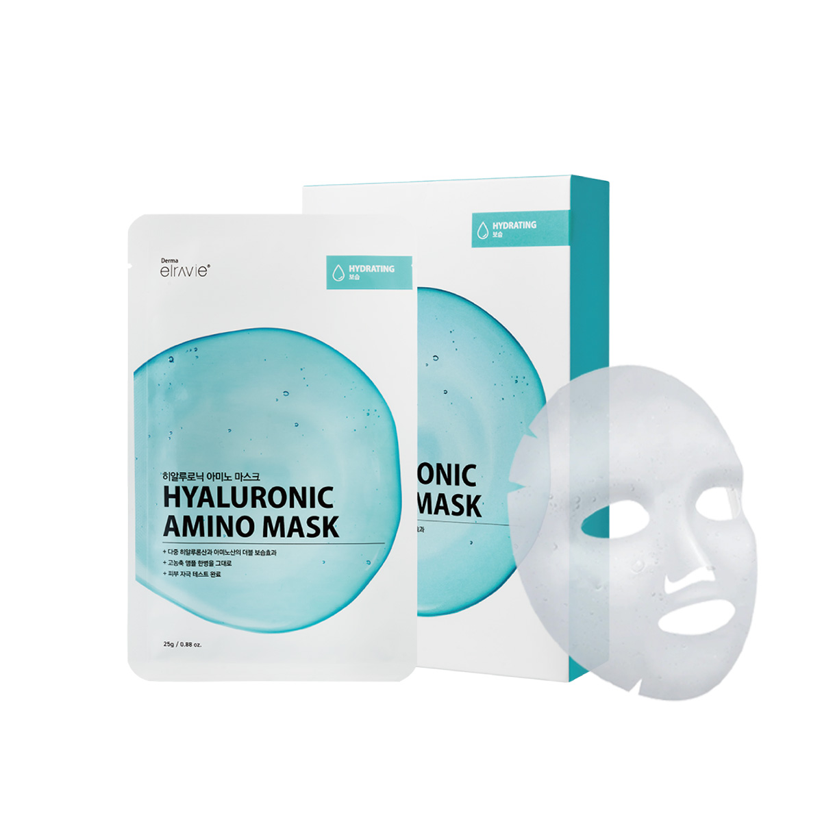 Hộp 10 Chiếc Mặt Nạ  Dưỡng Ẩm Phục Hồi Trắng Da Dịu Nhẹ Elravie Hyaluronic Amino Mask 01 Miếng 25g