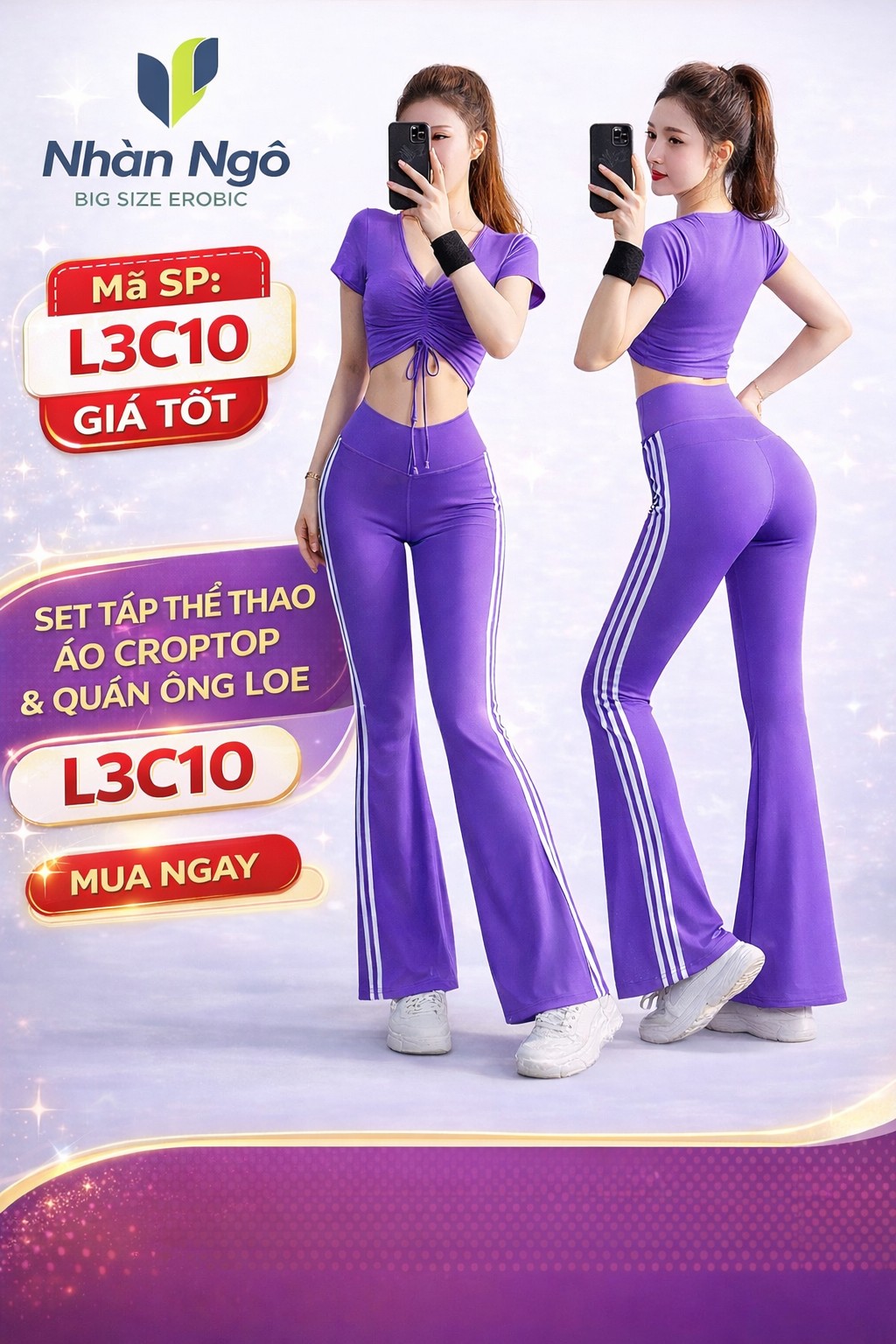 Set Tập Yoga, Gym Nữ Croptop Rút Dây Và Quần Ống Loe Cạp Cao mã L3C_thumbnail_5