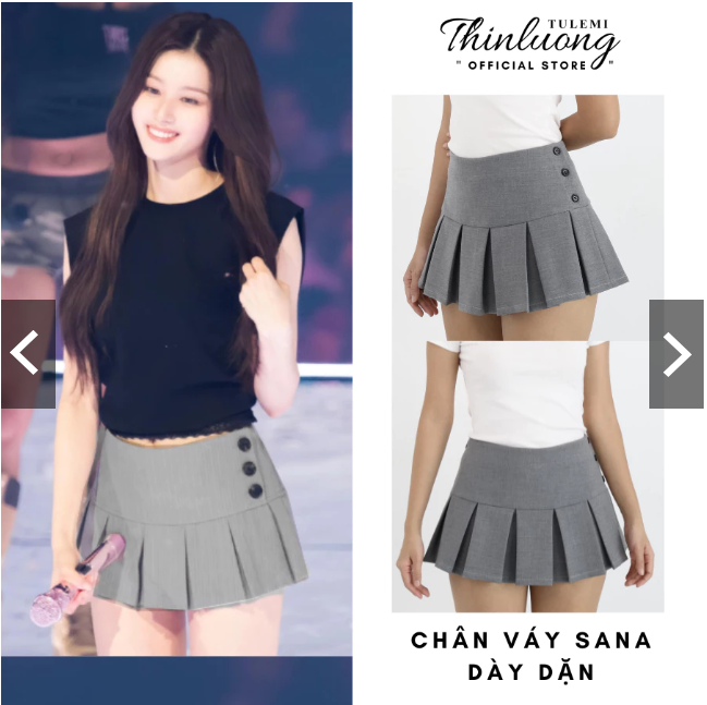 Chân váy chữ a chân váy nữ xếp ly màu xám và đen dáng ngắn trẻ trung Sana