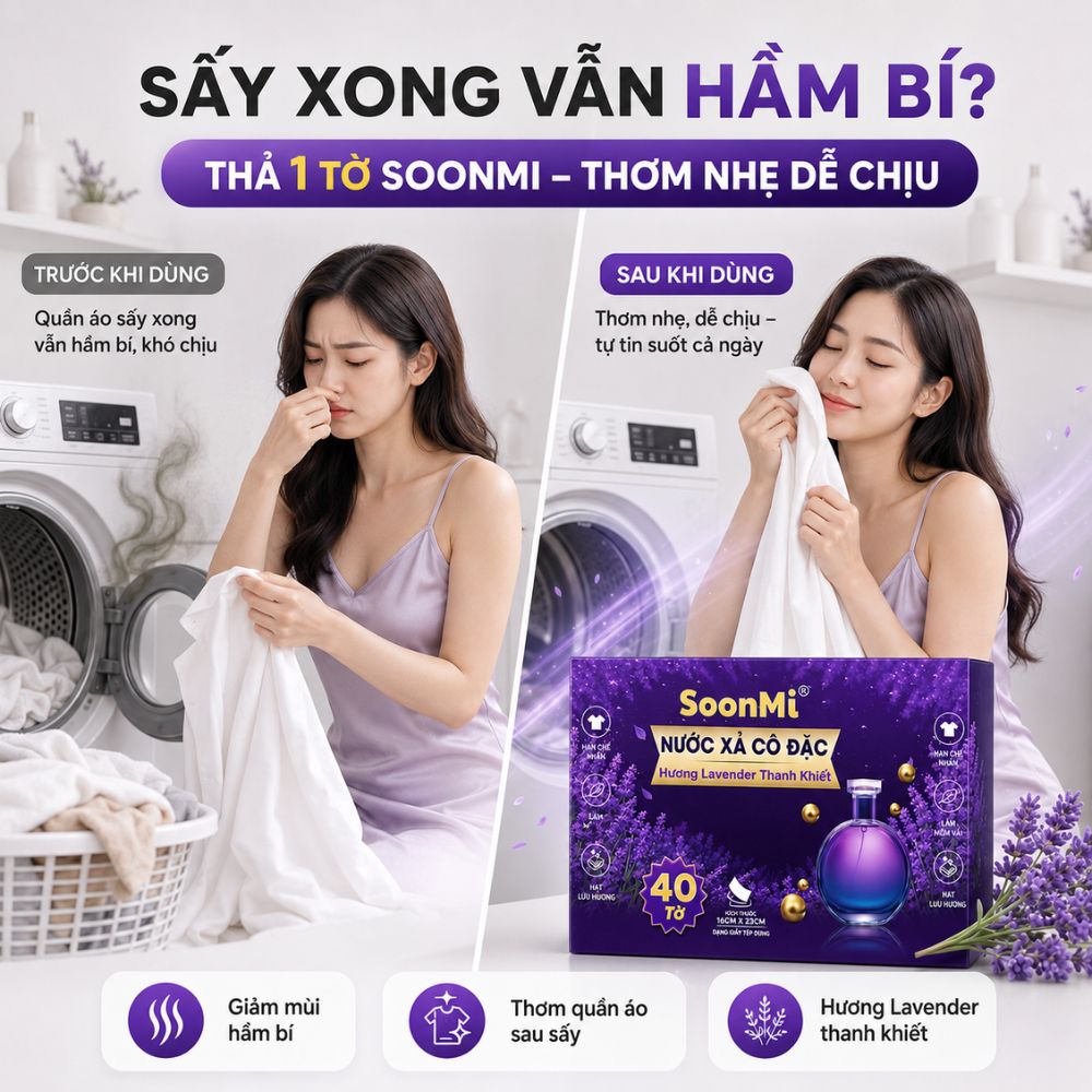 Giấy Thơm Quần Áo SoonMi Hương Lavender - chuyên dụng máy giặt sấy, máy sấy quần áo, khử mùi xe hơi, thơm tủ áo