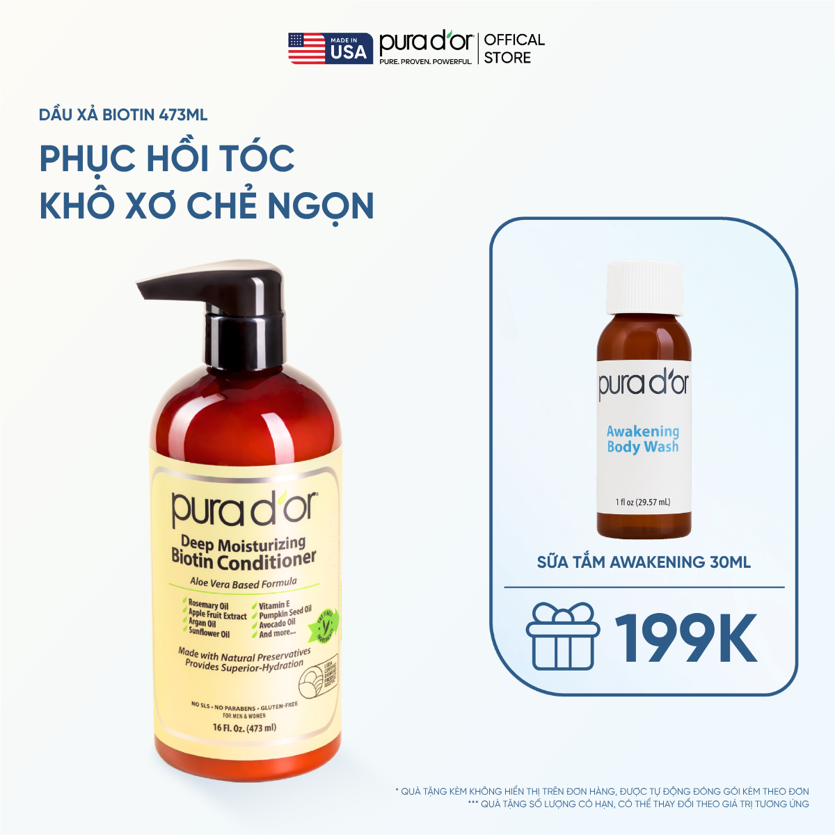 Dầu Xả Biotin Pura D'or Deep Moisturizing Giúp Dưỡng Ẩm Chuyên Sâu 473ml