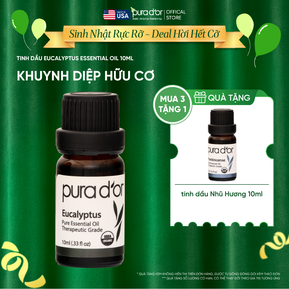 Tinh Dầu Khuynh Diệp Hữu Cơ PURA D’OR Therapeutic Grade Eucalyptus Essential Oil 10ML_thumbnail_0