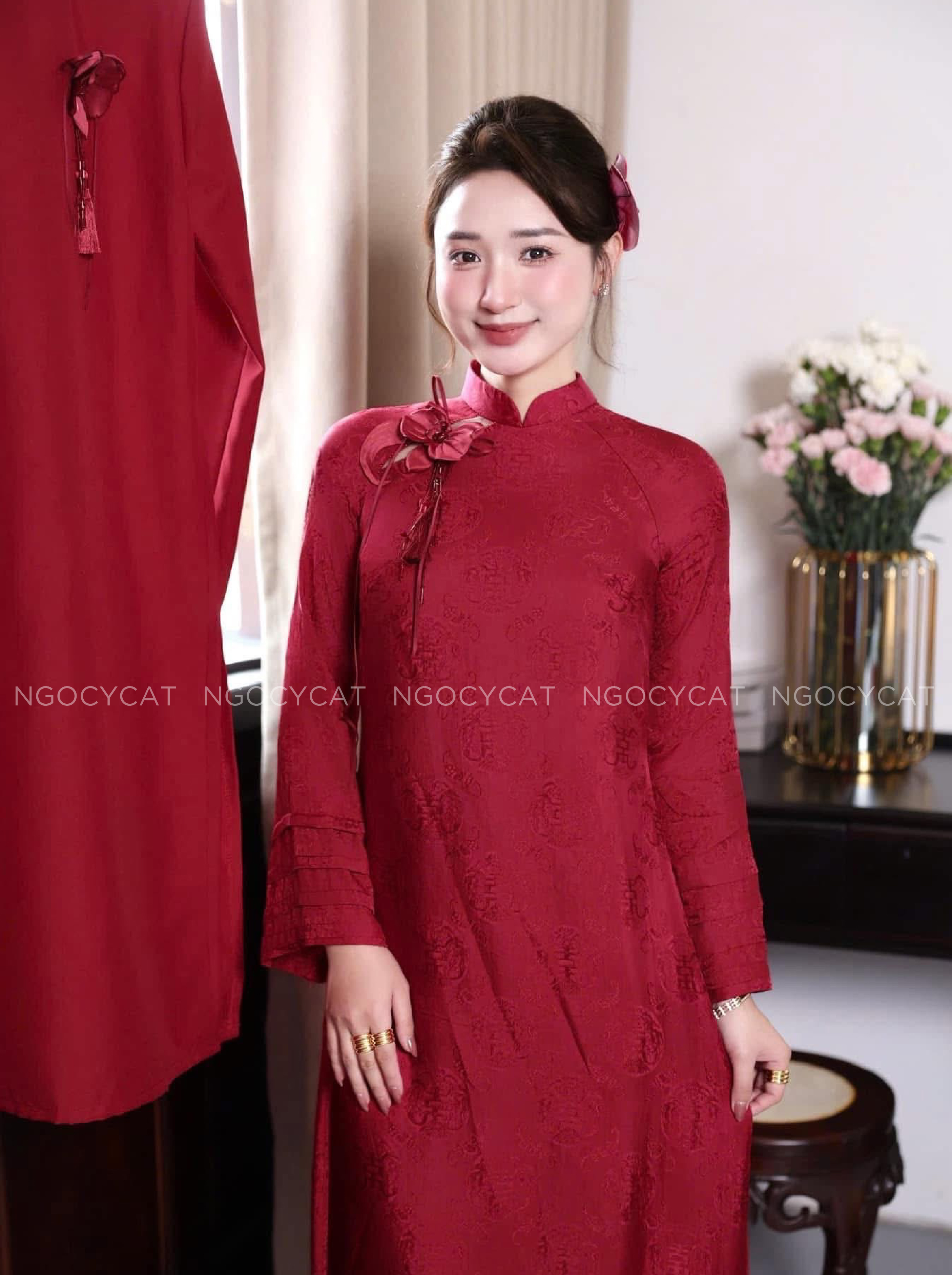 Áo Dài Dâu Rể Đỏ Hoa Thọ Dơi_thumbnail_2