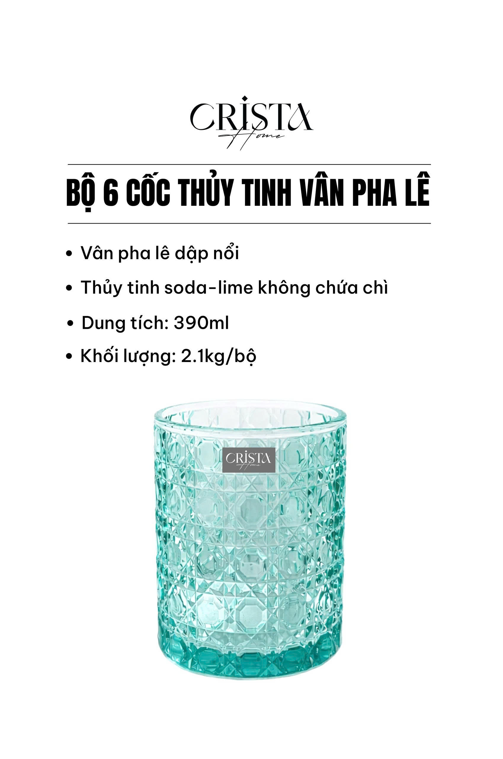 Bộ 6 cốc thủy tinh vân pha lê nổi 390ml Crista Home_thumbnail_9