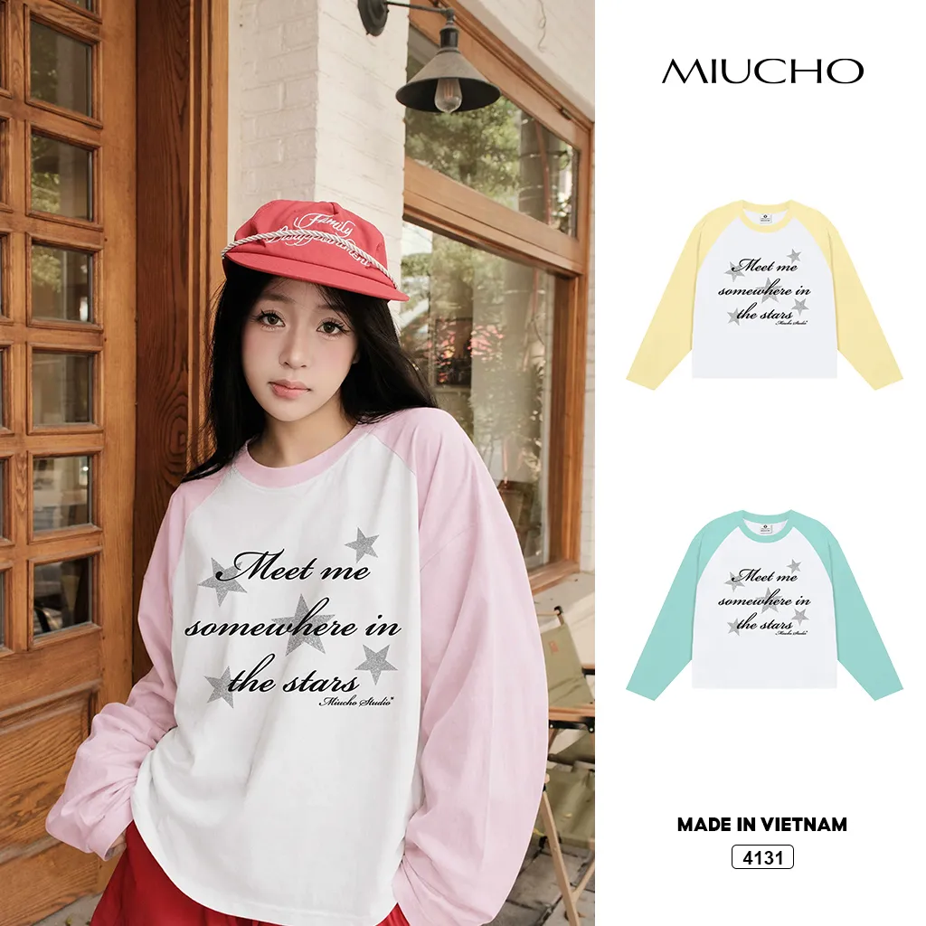 Áo thun tay dài form boxy phối raglan basic Miucho 4131