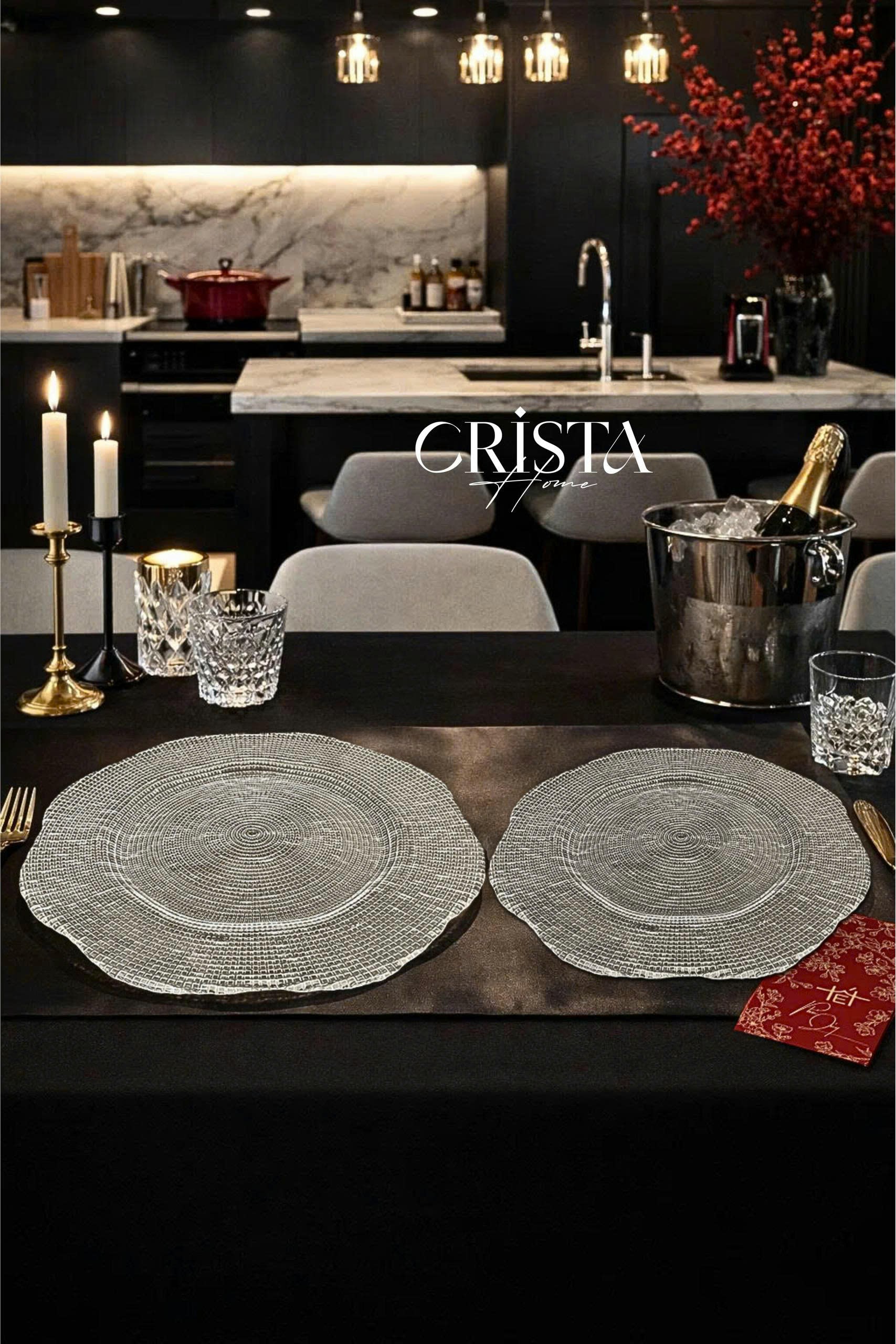 Bộ 2 đĩa thủy tinh CRISTA HOME Tròn hoa đào 34 + 30 cm, 60225_thumbnail_2