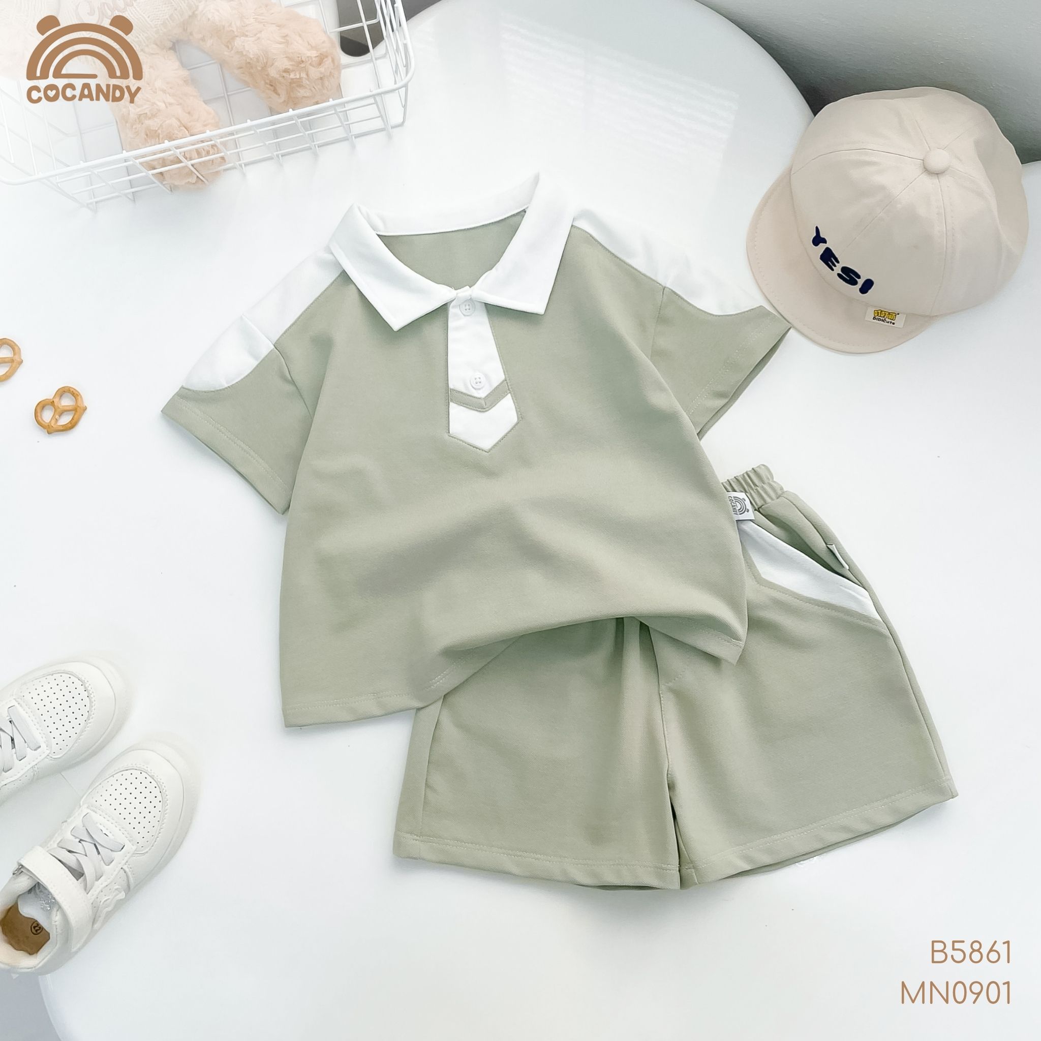 Bộ cộc polo XANH LÁ giả cổ cà vạt_thumbnail_2