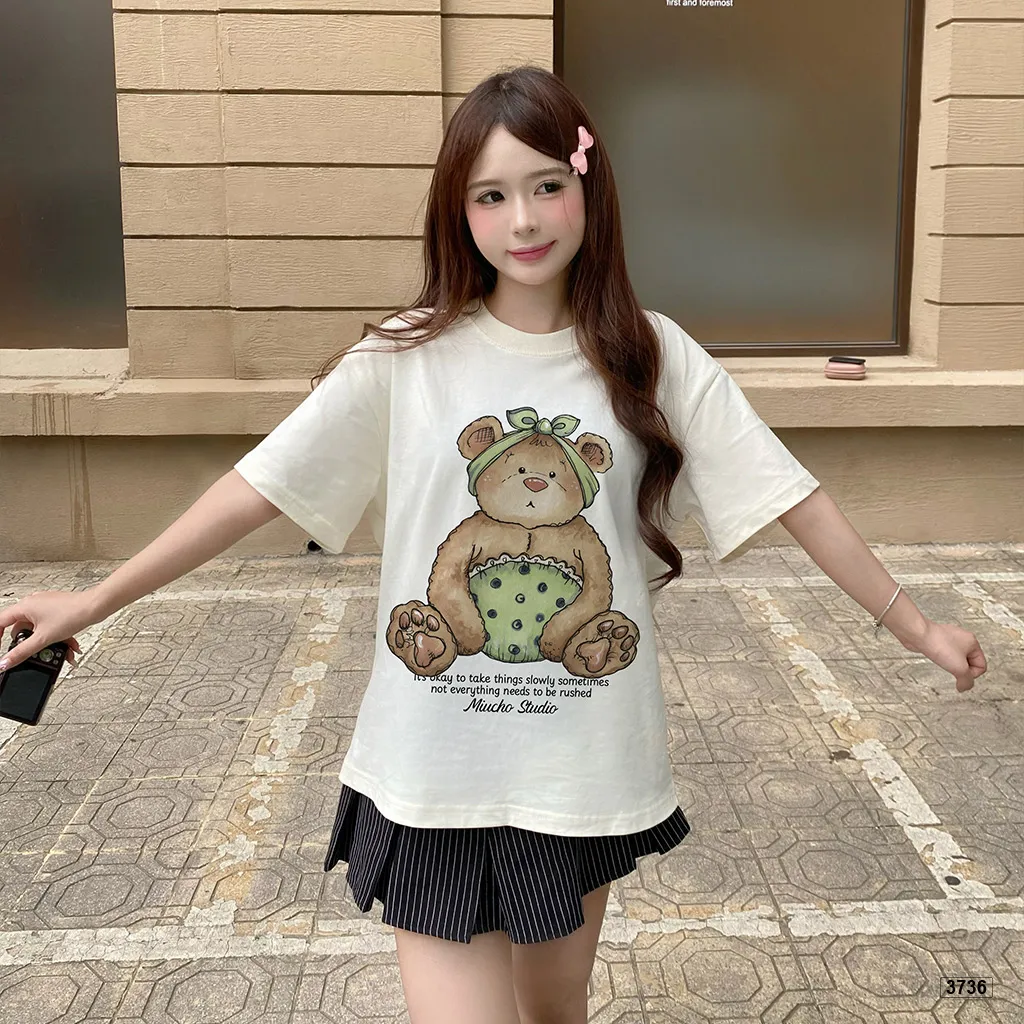 Áo thun nữ form boxy hoạt hình gấu nhỏ đáng yêu Miucho 3736_thumbnail_2