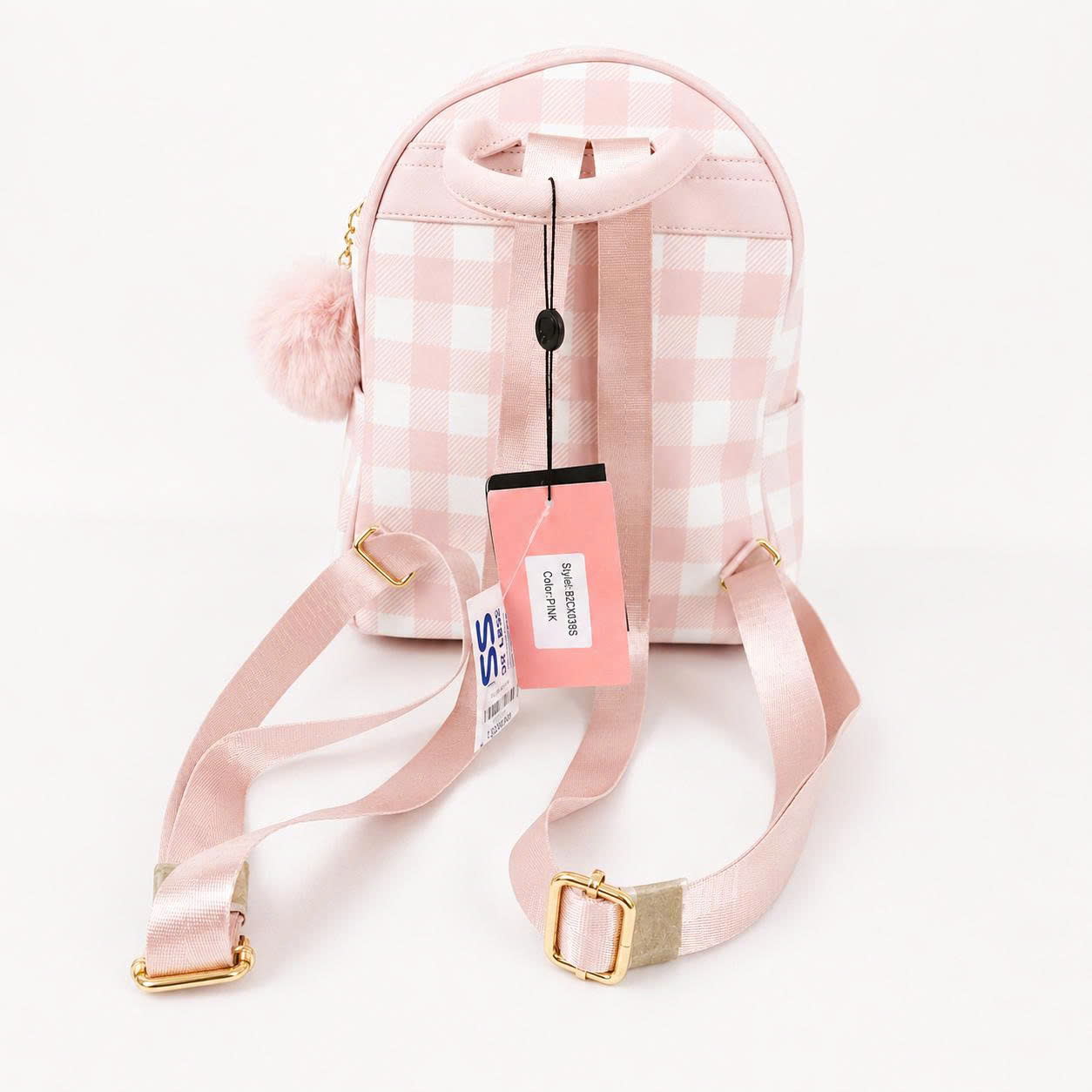 Balo Mini Caro Gấu Dễ Thương – Kèm Charm Lông Xinh Xắn (Be / Hồng)_thumbnail_8