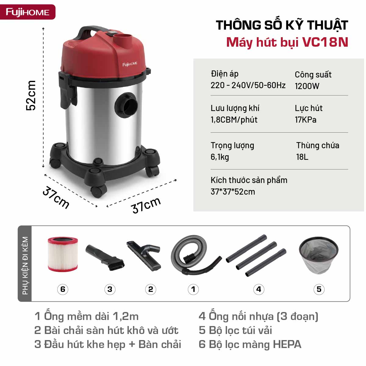 Máy hút bụi công nghiệp Fujihome VC18N_thumbnail_5