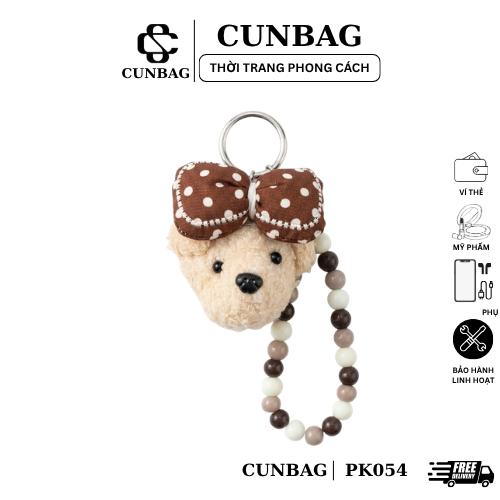 Móc Khoá Cún Bông Lông Xù Gắn Nơ Chấm Bi Siêu Xinh Treo Túi Xách PK054
