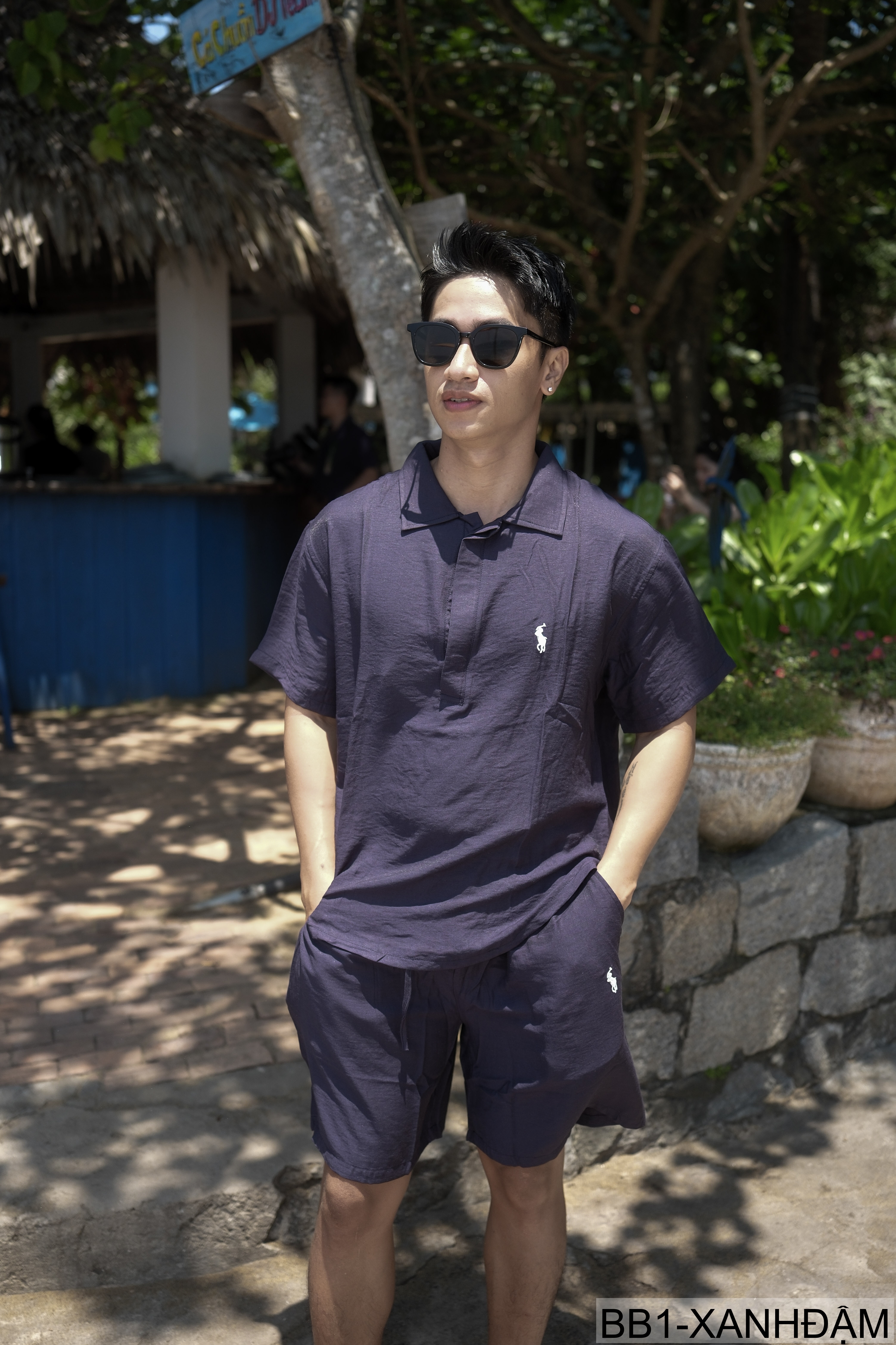 BB1 - Bộ đồ nam 2 món phong cách cực, áo sơ mi ngắn tay + quần short, chất liệu cotton thoáng mát, 3 màu Mi Trắng - Xanh Đậm - Đen_thumbnail_17