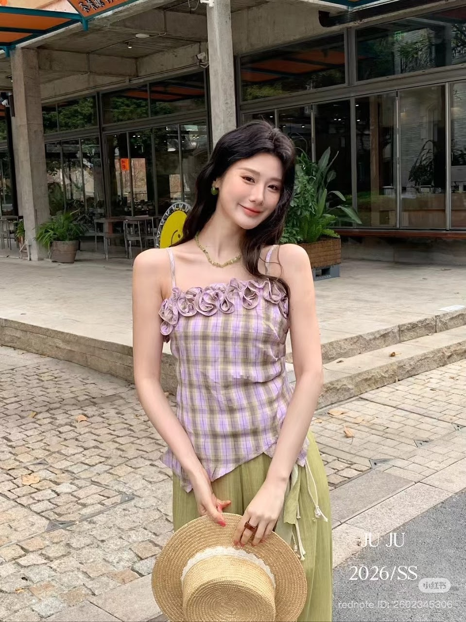 Lucas - Áo sơ mi 2 dây caro bèo hoa viền ngực JUJU_thumbnail_7