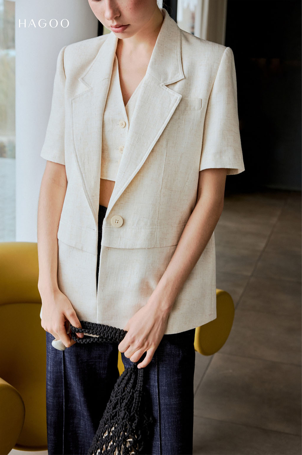 Blazer linen cộc tay HAGOO