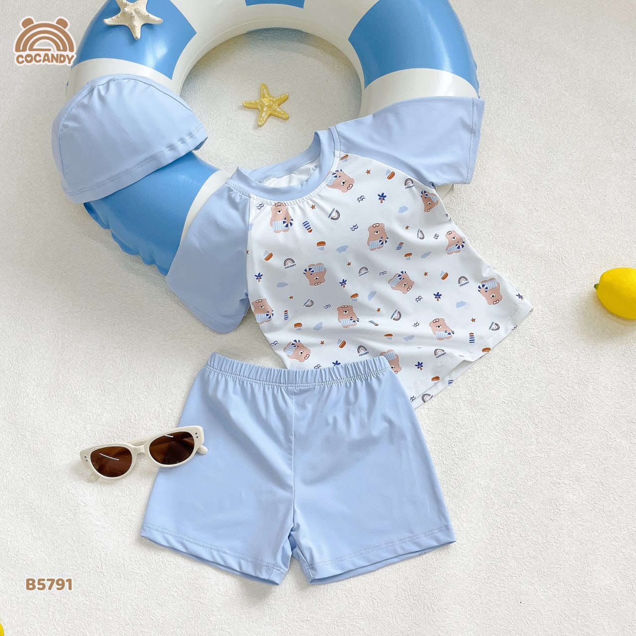 Bộ bơi cộc XANH DƯƠNG hình gấu nâu