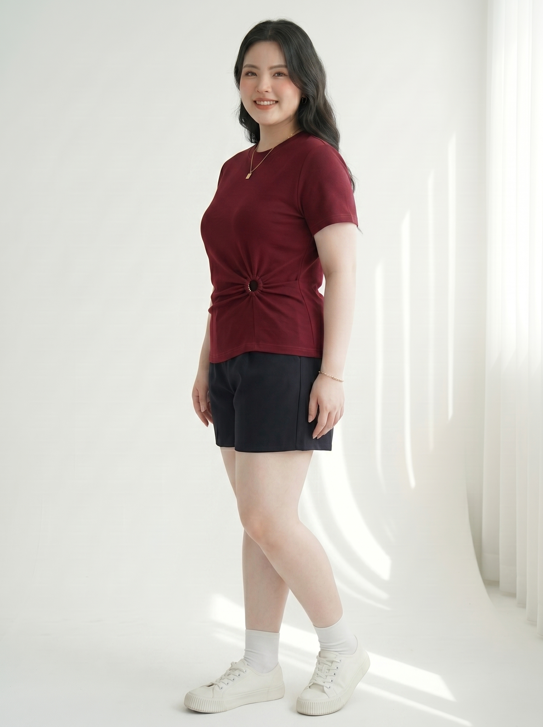 Áo Thun Khoét Eo Cổ Tròn Tay Ngắn Bigsize Form Ôm Co Giãn Tốt Dễ Phối, Vừa 55-90kg - V-AK116