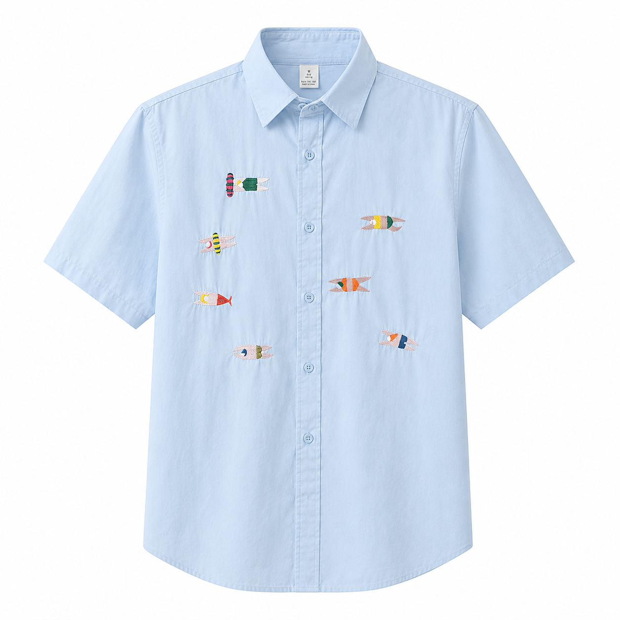 SA66 - Áo sơ mi nam ngắn tay thêu cá kiểu Nhật, cotton 100%, form rộng thoải mái, phong cách tươi mới_thumbnail_6