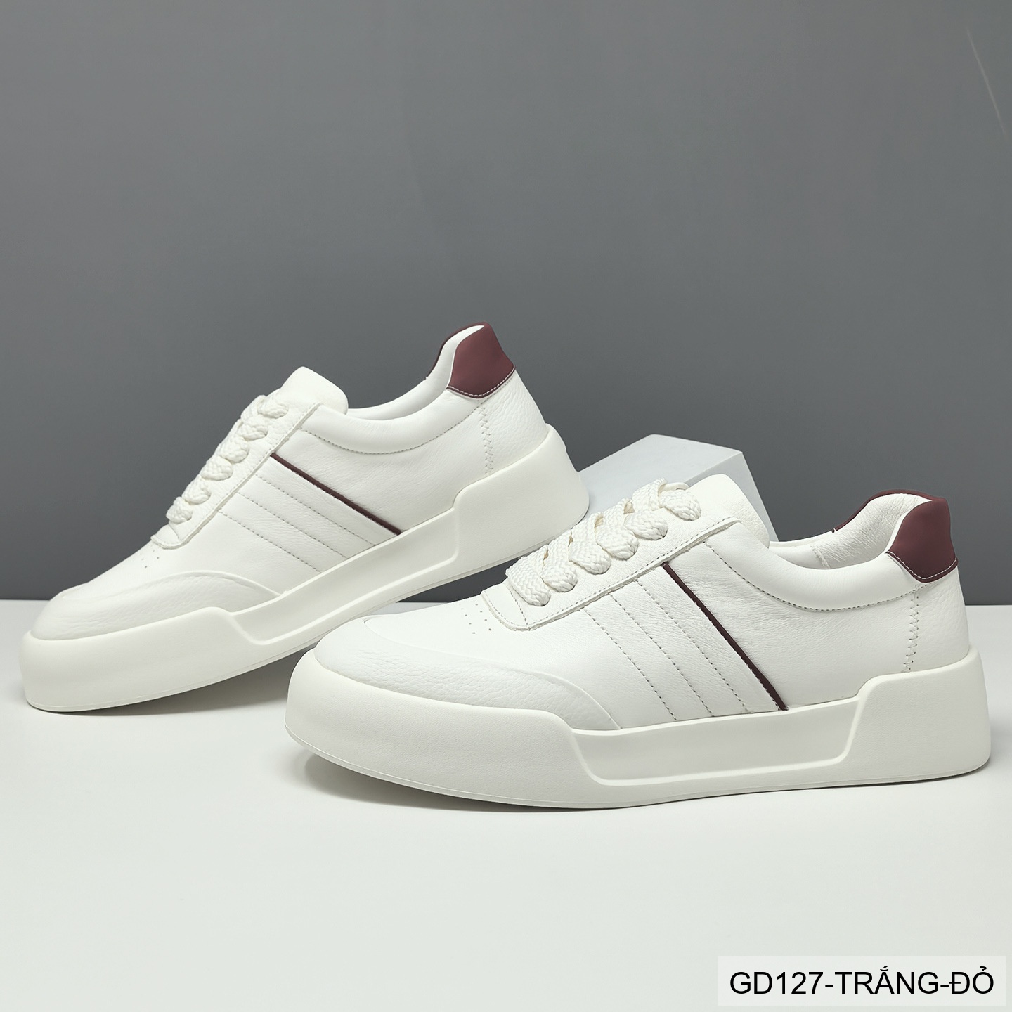 GD127 - Giày thể thao nam da bò trắng kiểu châu Âu, thoáng khí, tăng chiều cao, phối màu đỏ tinh tế_thumbnail_2