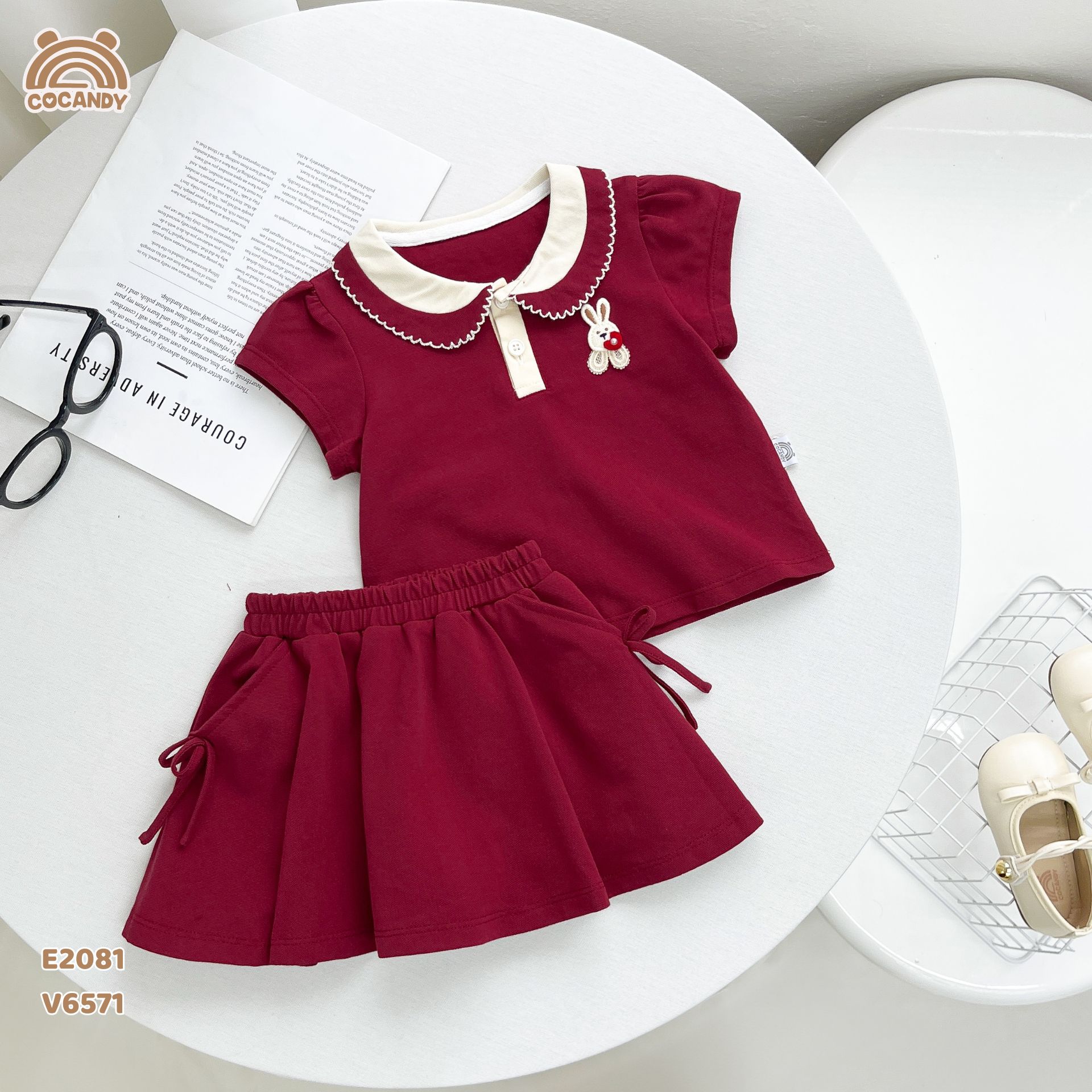 Chân váy cộc ĐỎ xếp ly phối nơ