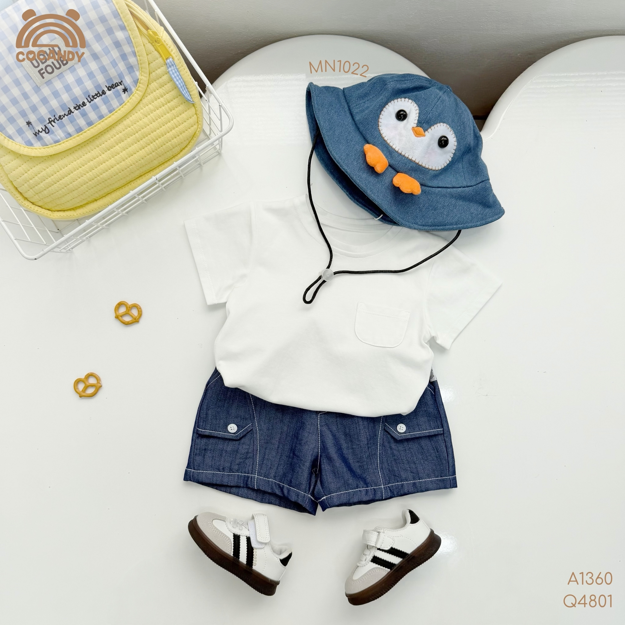 Quần cộc jeans XANH 2 túi cúc