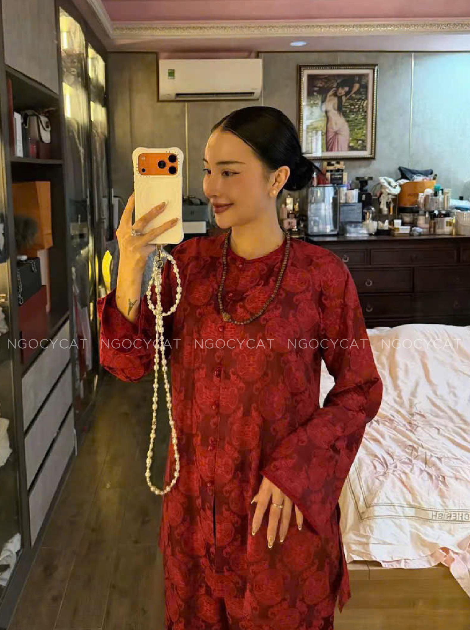 Áo Bà Ba Màu Đỏ Tơ Tằm Nha Xá_thumbnail_1