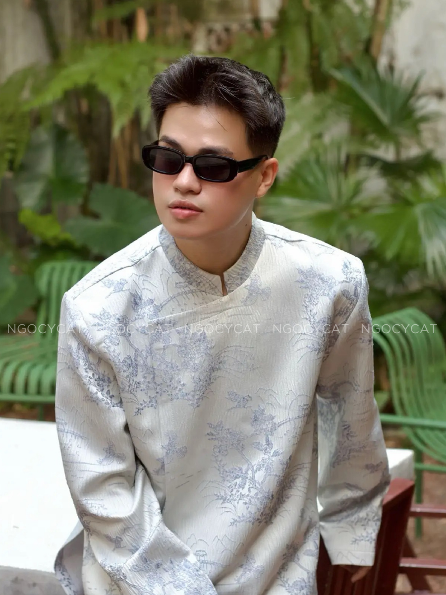 Áo Dài Nam Màu Xanh Hoa Điểu_thumbnail_2