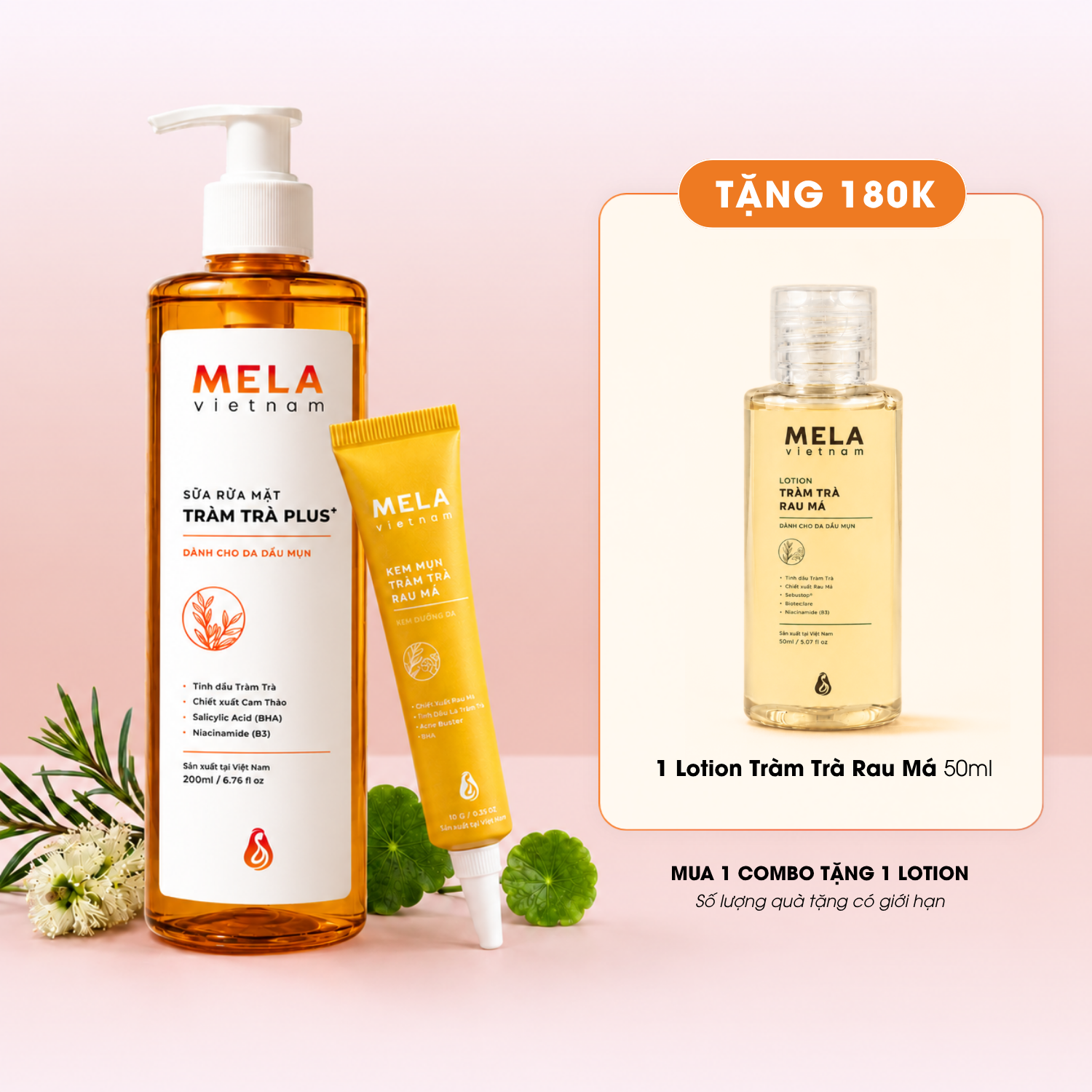 Combo Sữa rửa mặt & Kem mụn tặng Lotion 50ml