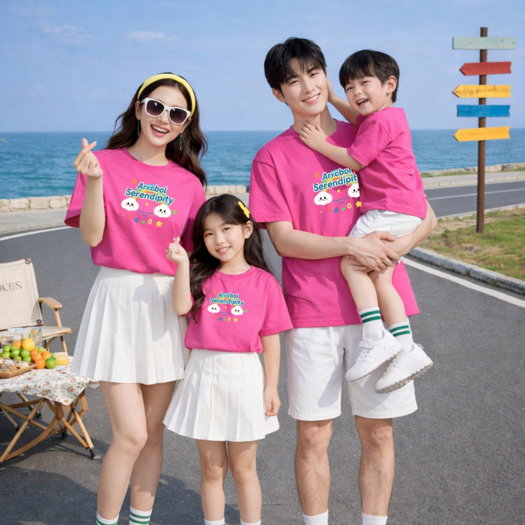 Áo phông gia đình 3,4,5 người hình cầu vồng và hai đám mây 