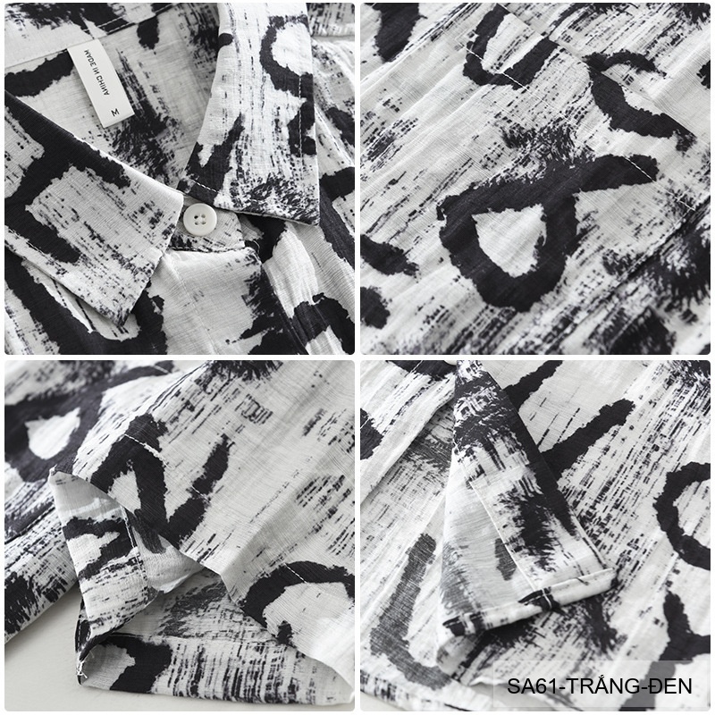 SA61 - Áo sơ mi nam tay ngắn in chữ nghệ thuật, form rộng, chất viscose mát mẻ, phối màu trắng đen_thumbnail_5