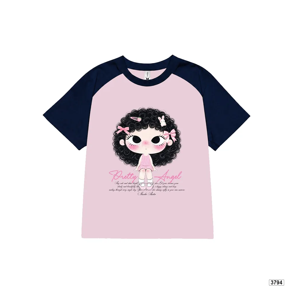 Áo babytee raglan mix màu Pretty Angel bé gái tóc xoăn phong cách Hàn Quốc Miucho 3794_thumbnail_8