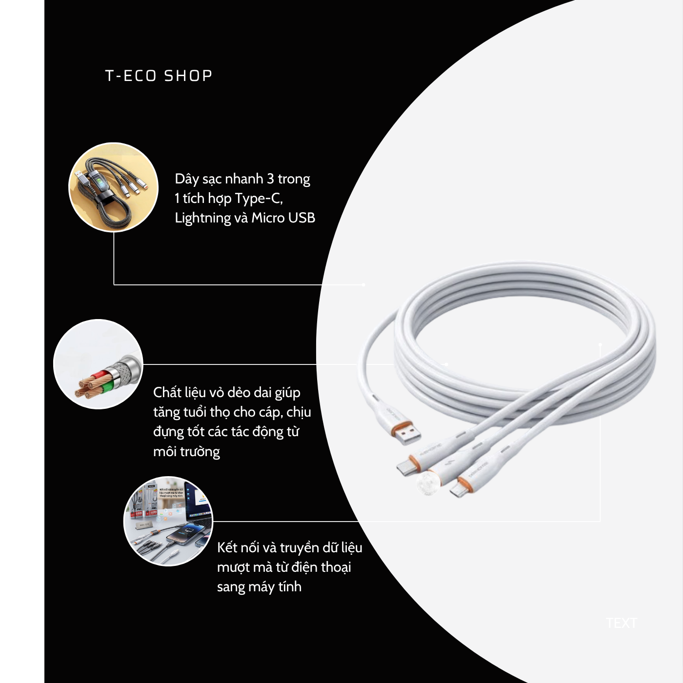 T-ECO SHOP | Cáp Sạc WEKOME WDC-119 66W 3 Trong 1 Hỗ Trợ Sạc Và Truyền Dữ Liệu Dài 1m2_thumbnail_5